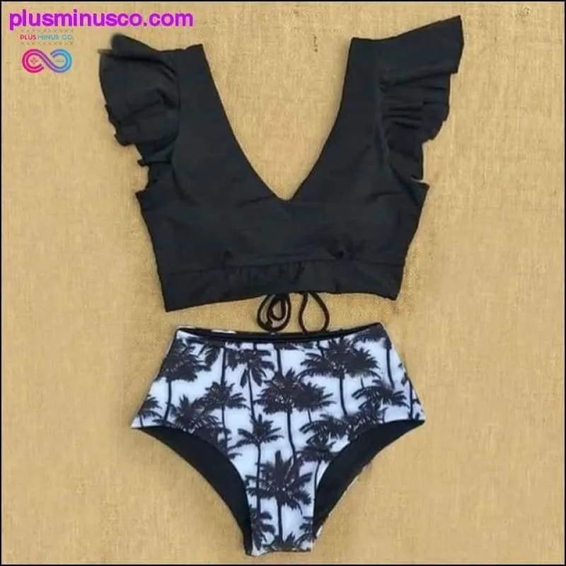 Floral Ruffled Hem Bikini Set Flora V-Neck High-Waisted Two