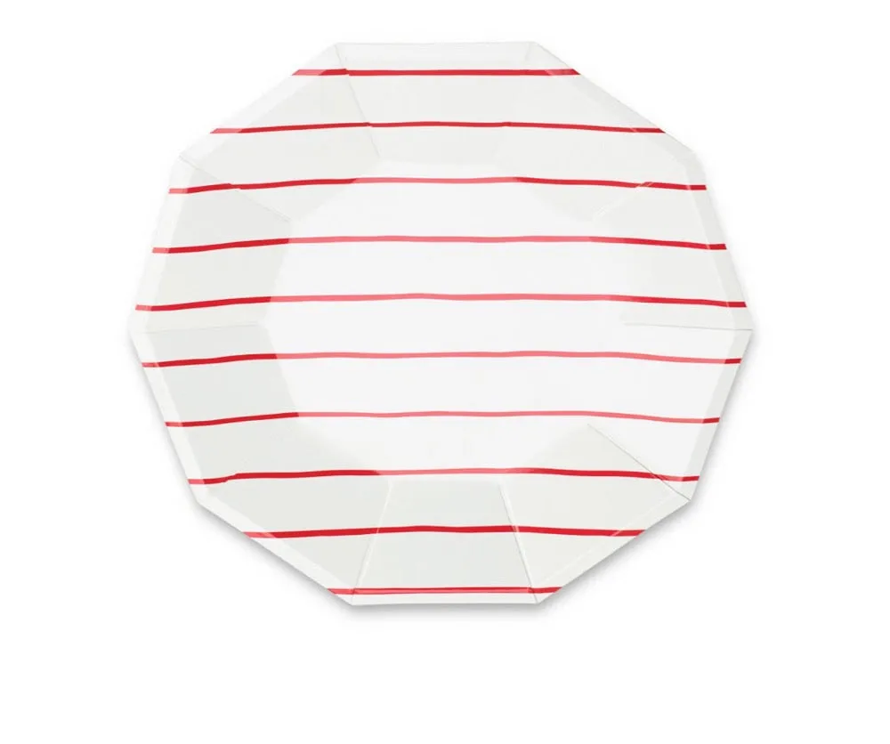 Frenchie Striped Large Plates : Candy Apple Red