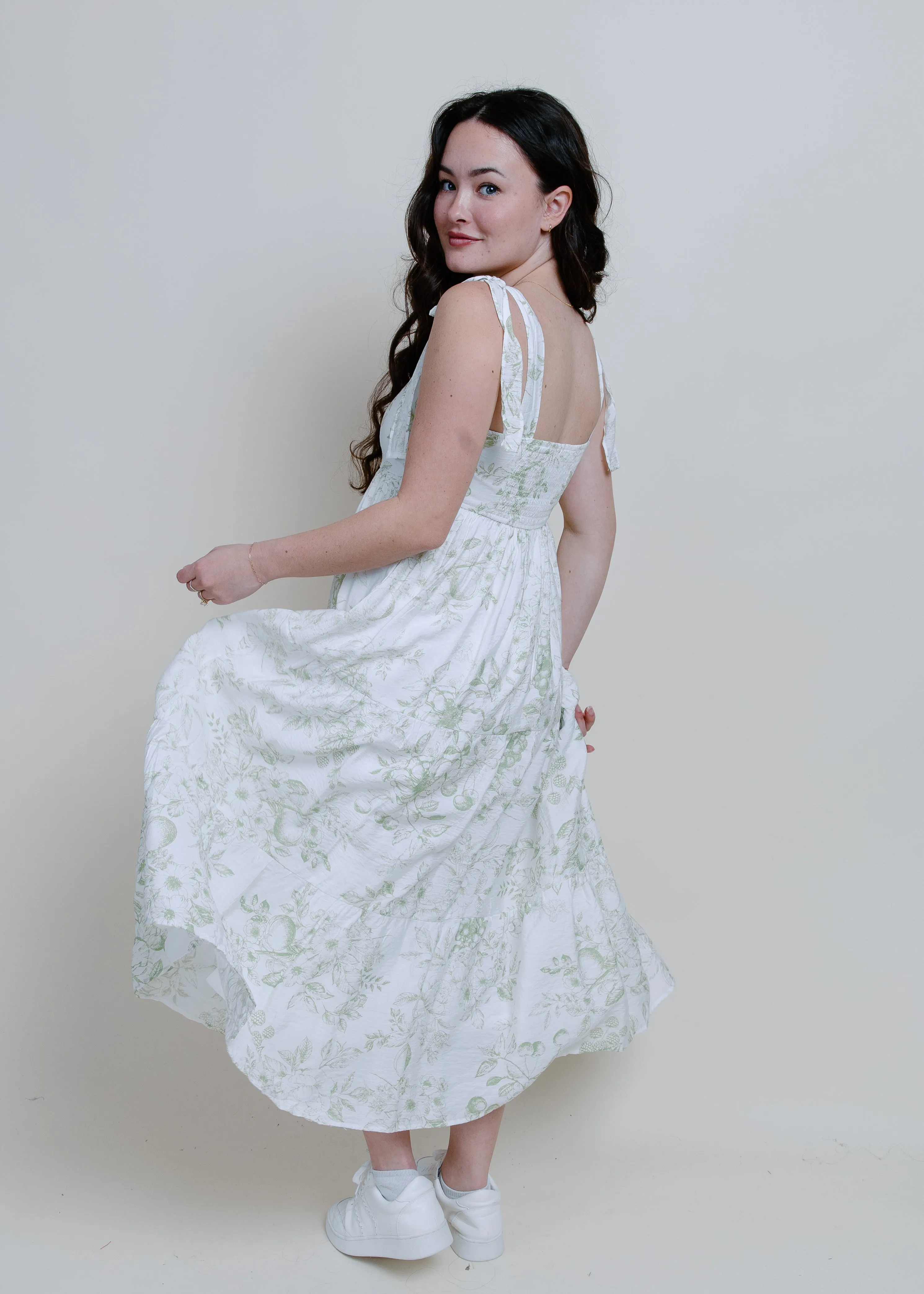 Fruit Blossom Tiered Midi Dress