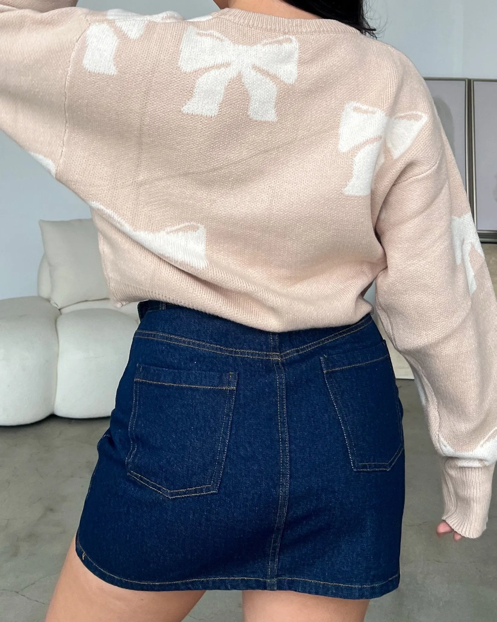 Girls Girl Beige Bow Knit Sweater