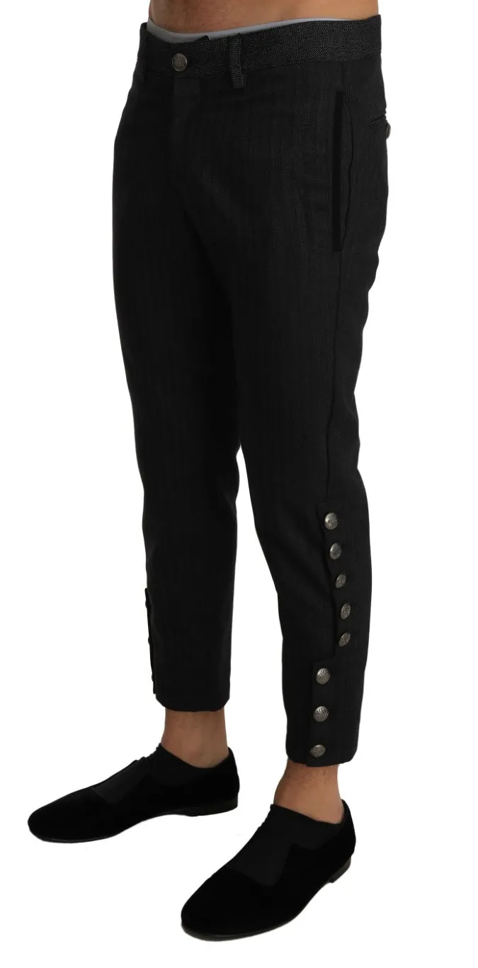 Gray Wool Patterned Slim Trousers Pants