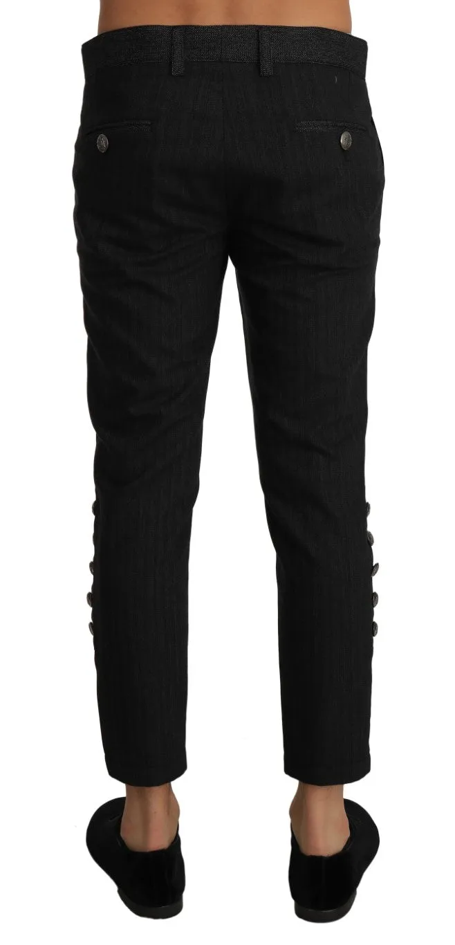 Gray Wool Patterned Slim Trousers Pants