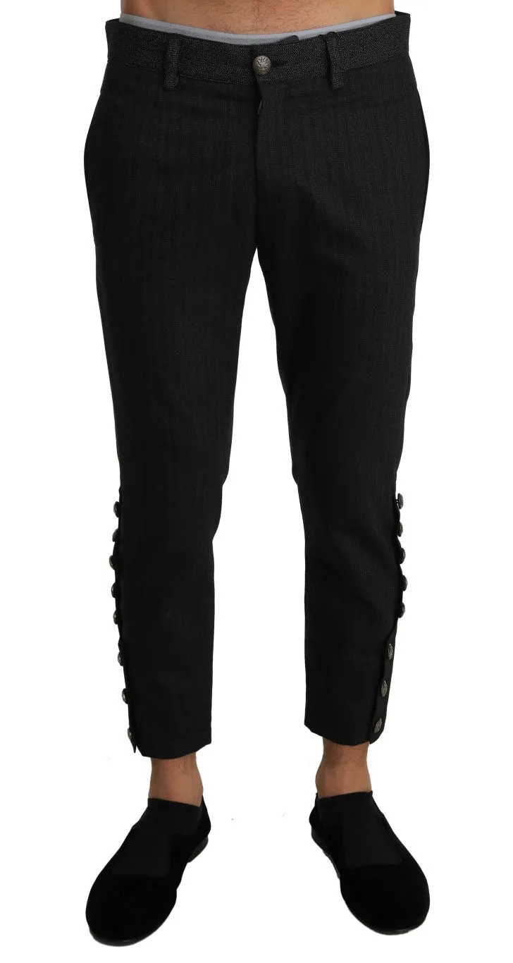 Gray Wool Patterned Slim Trousers Pants
