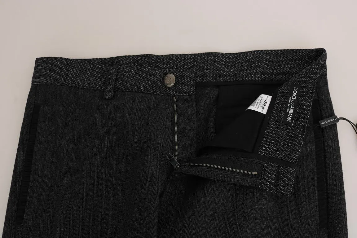 Gray Wool Patterned Slim Trousers Pants