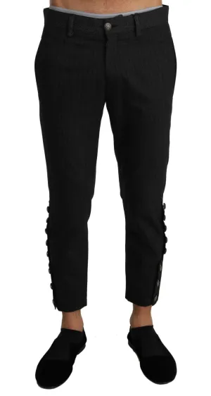 Gray Wool Patterned Slim Trousers Pants