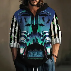 Halloween Horror Movie Sandworm Striped Men's Hooded Shirt
