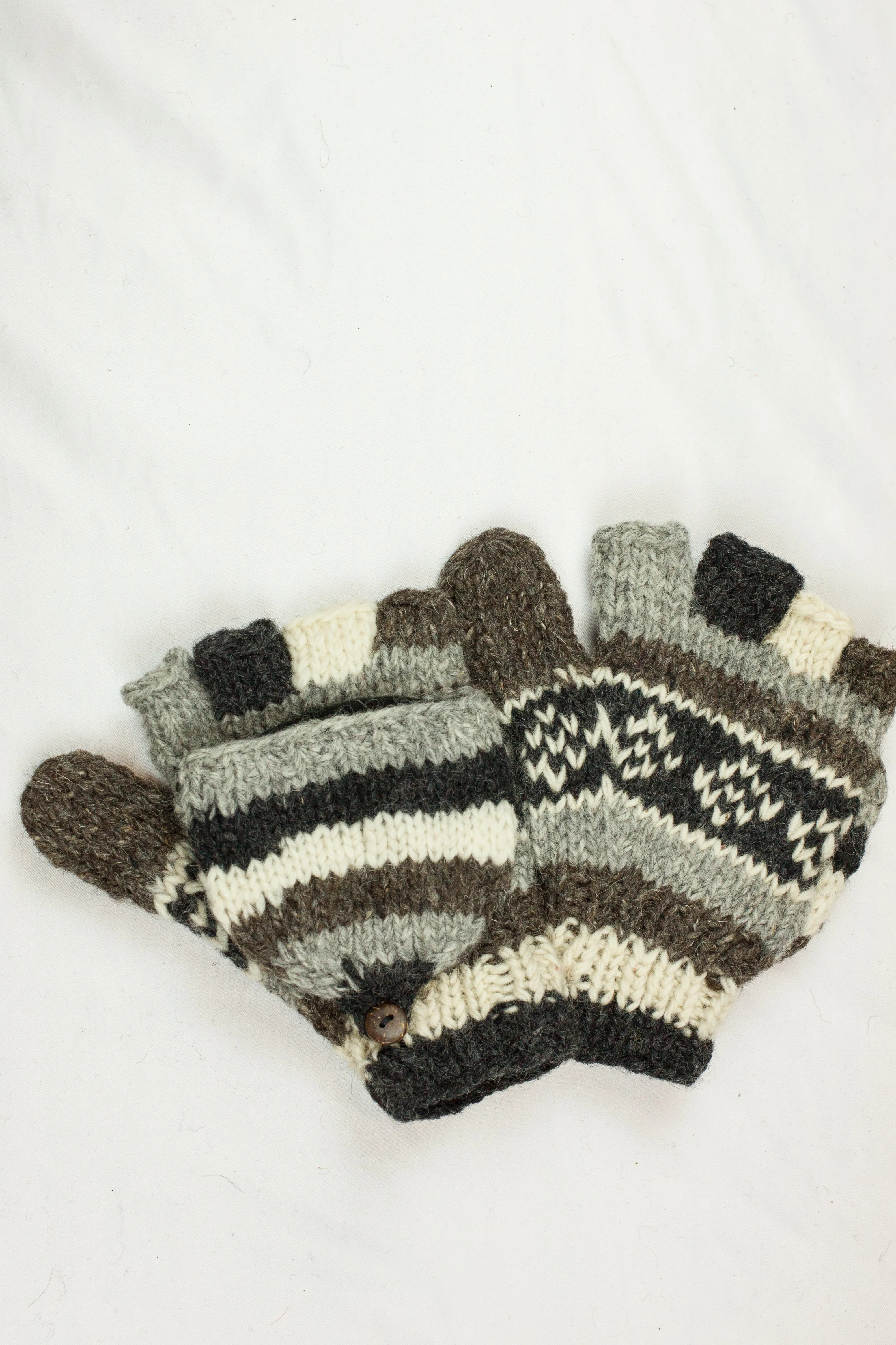 Hand knitted convertible woolen gloves with soft inner fleece liner - unisex