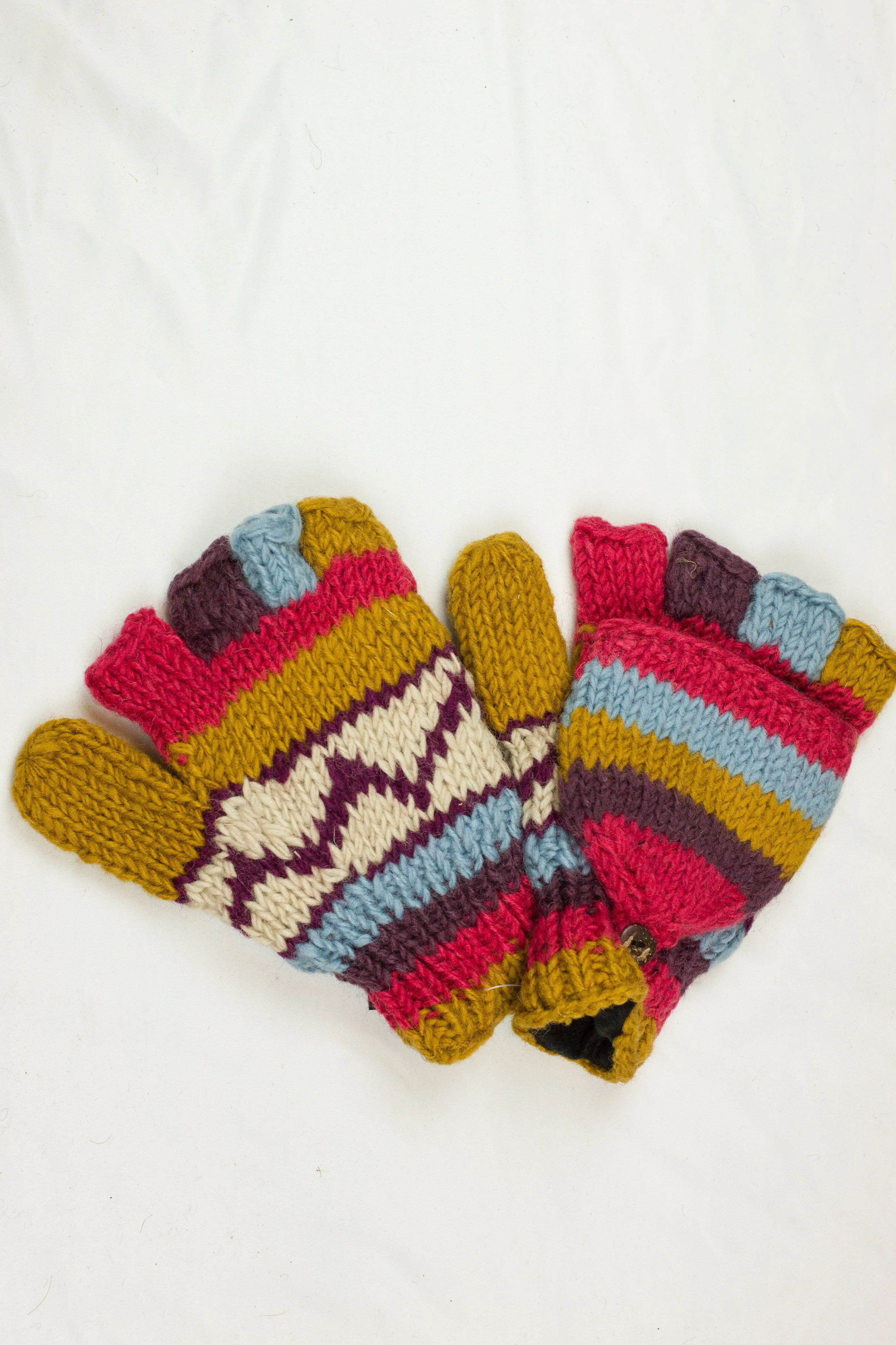 Hand knitted convertible woolen gloves with soft inner fleece liner - unisex