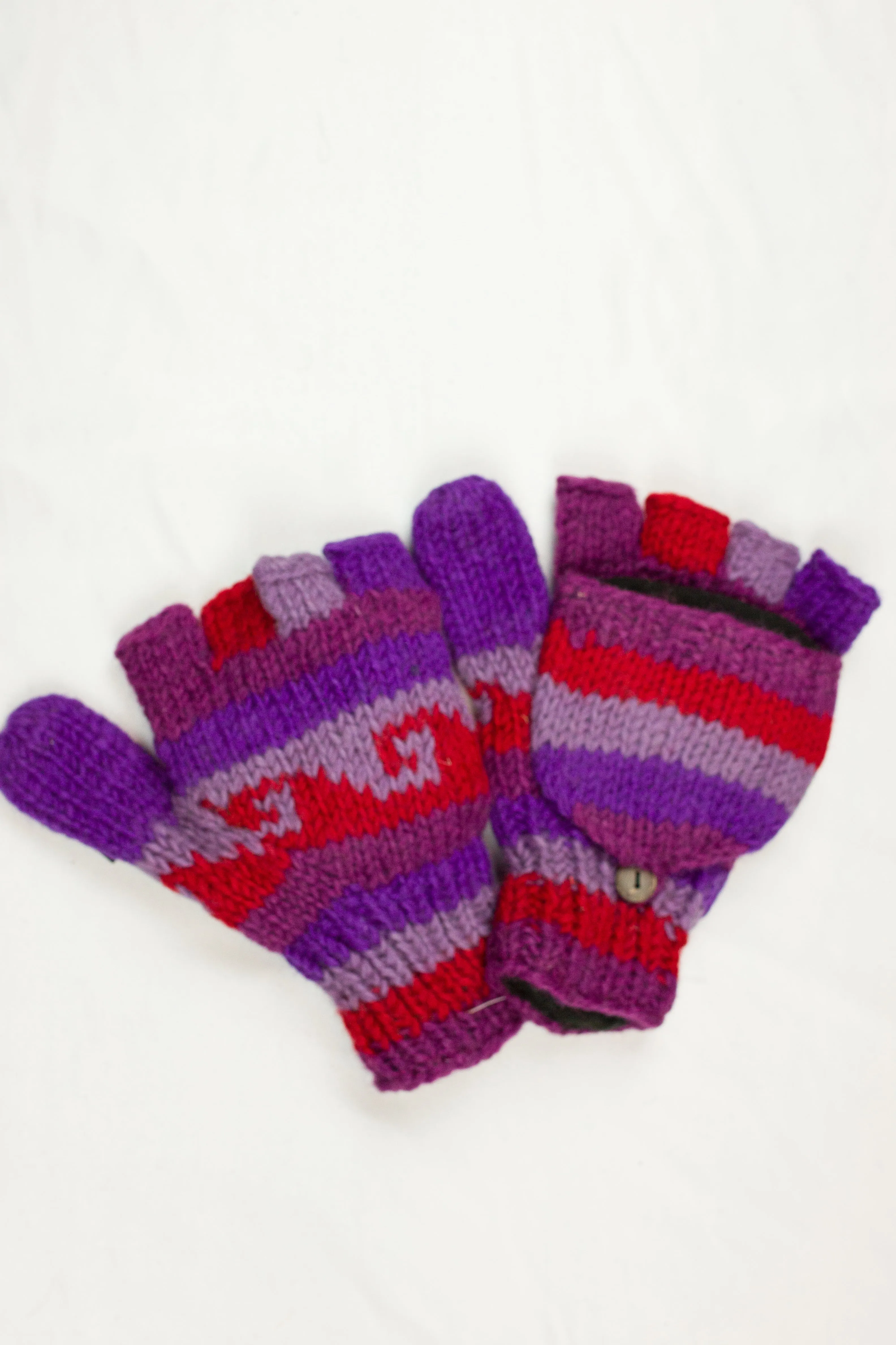 Hand knitted convertible woolen gloves with soft inner fleece liner - unisex