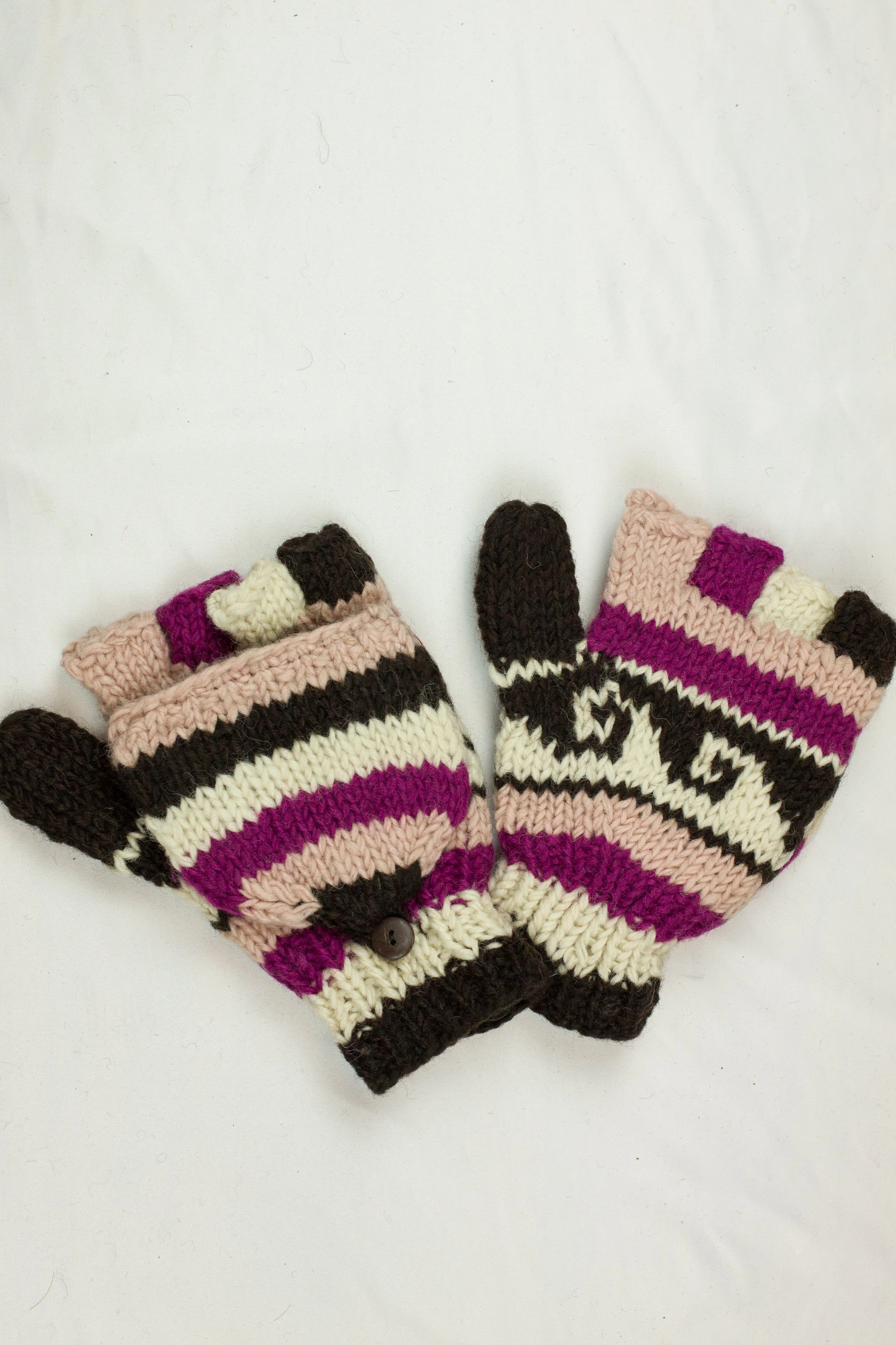 Hand knitted convertible woolen gloves with soft inner fleece liner - unisex
