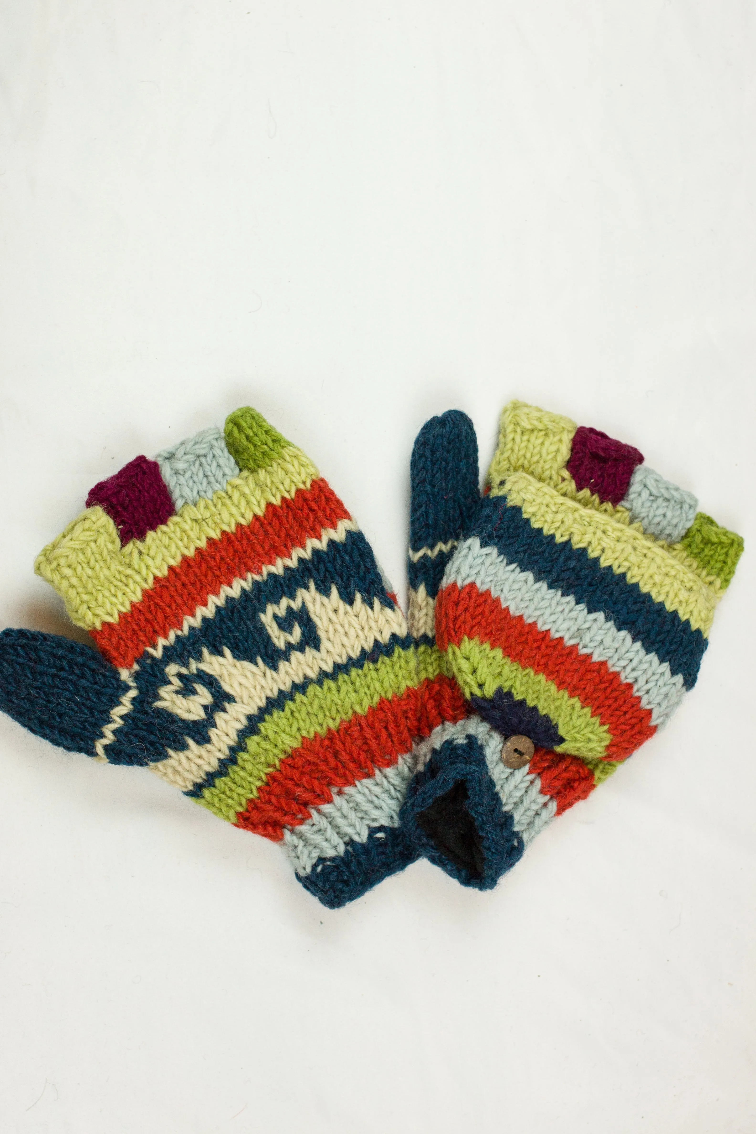 Hand knitted convertible woolen gloves with soft inner fleece liner - unisex