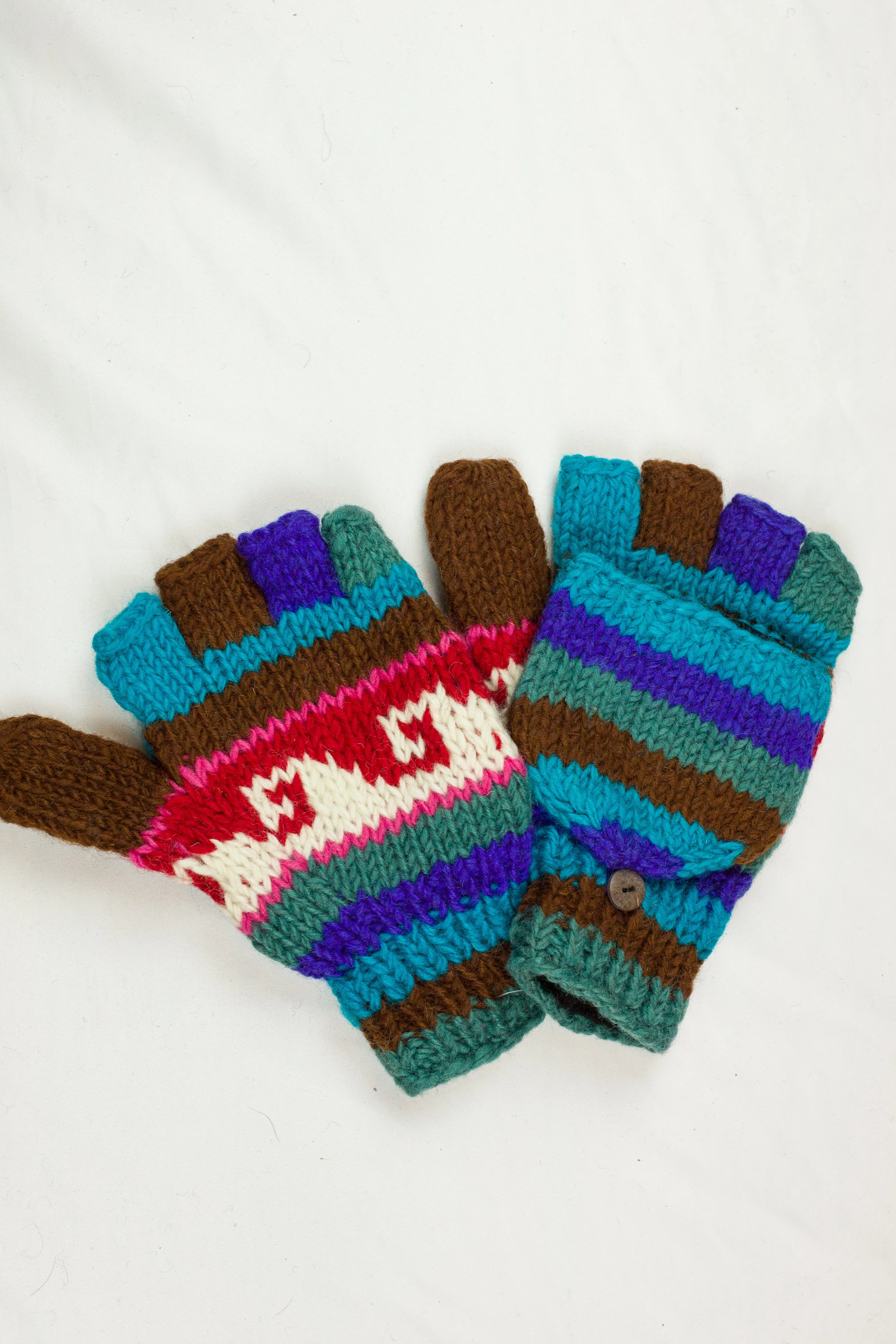 Hand knitted convertible woolen gloves with soft inner fleece liner - unisex