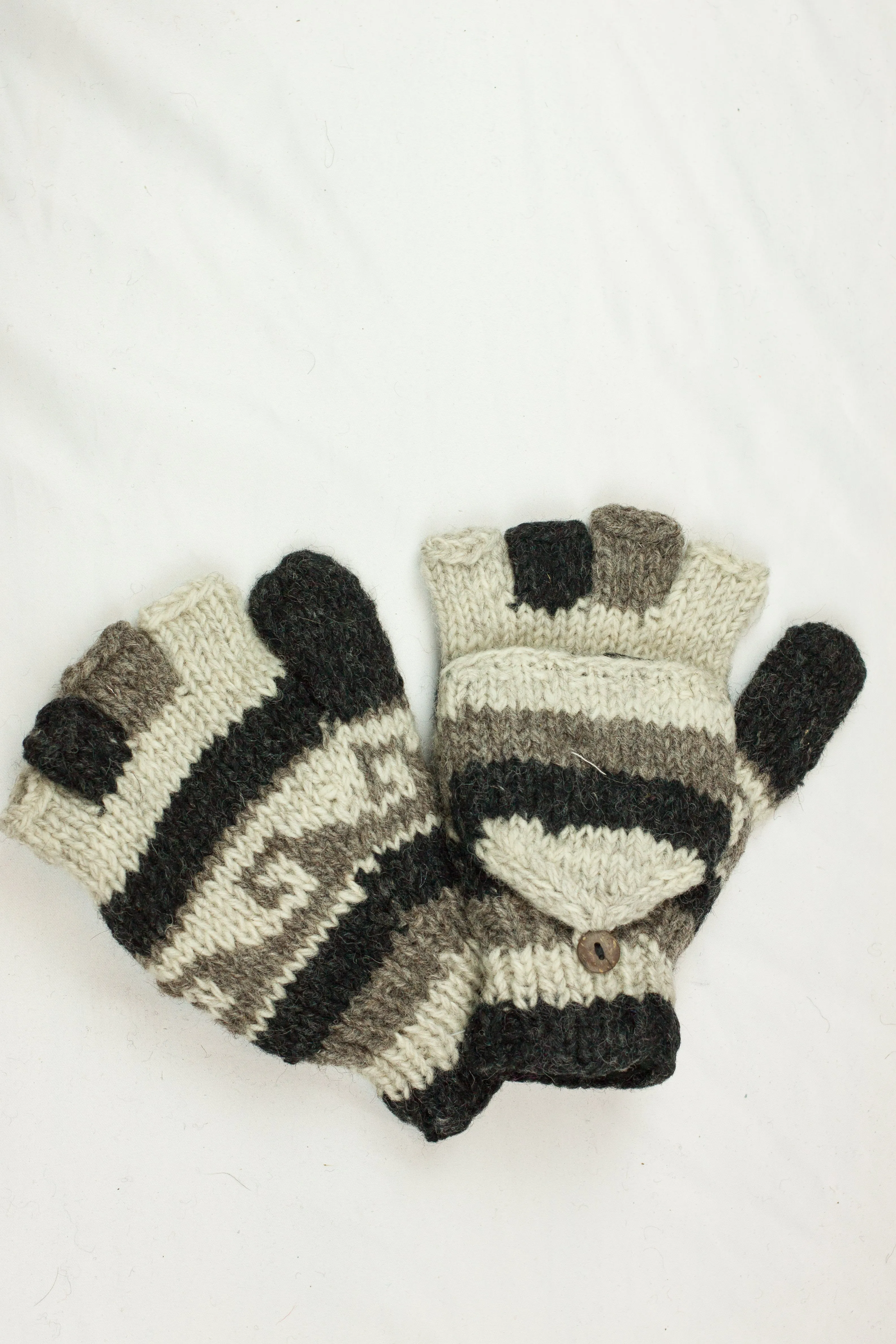 Hand knitted convertible woolen gloves with soft inner fleece liner - unisex