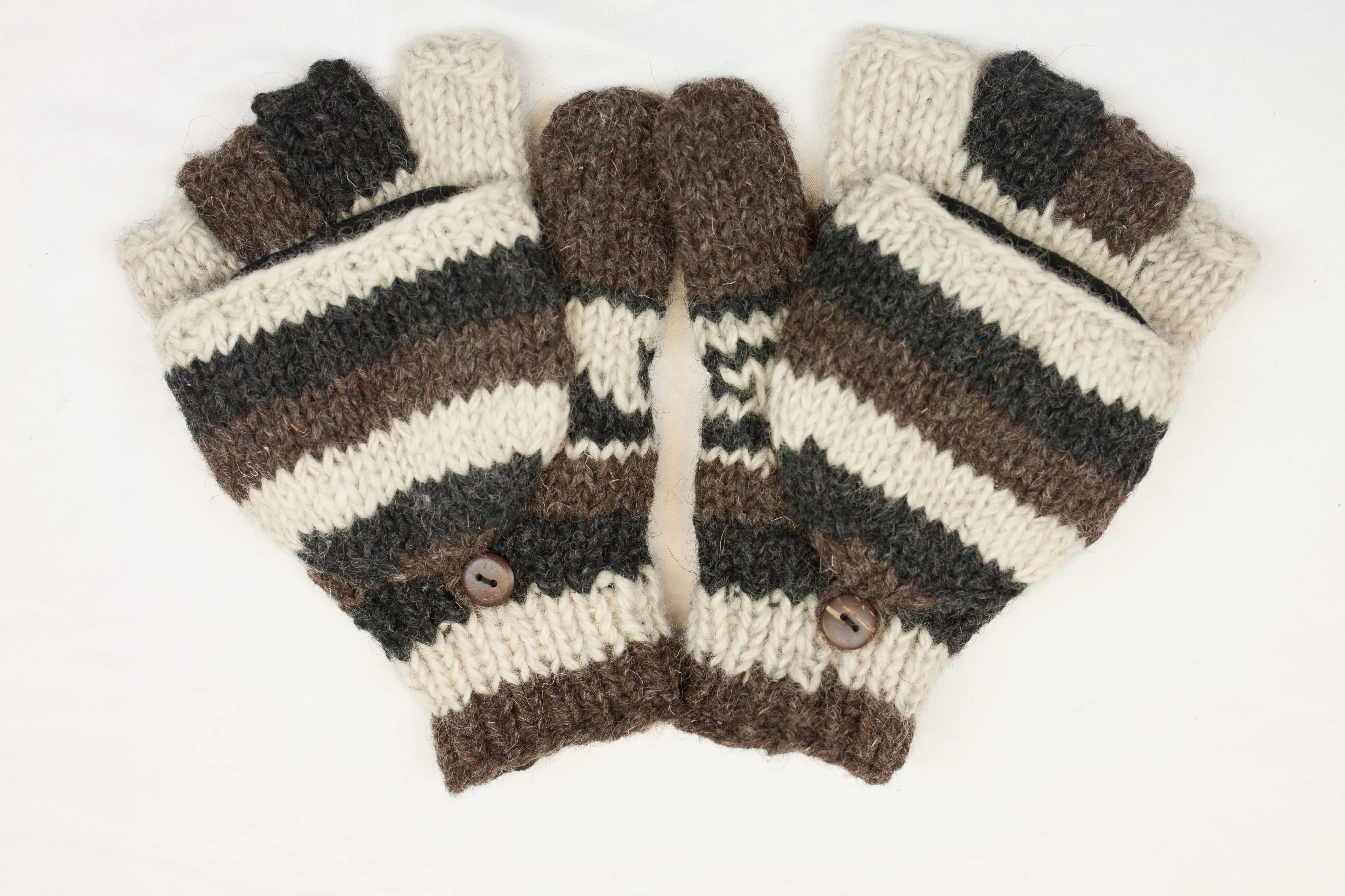 Hand knitted convertible woolen gloves with soft inner fleece liner - unisex