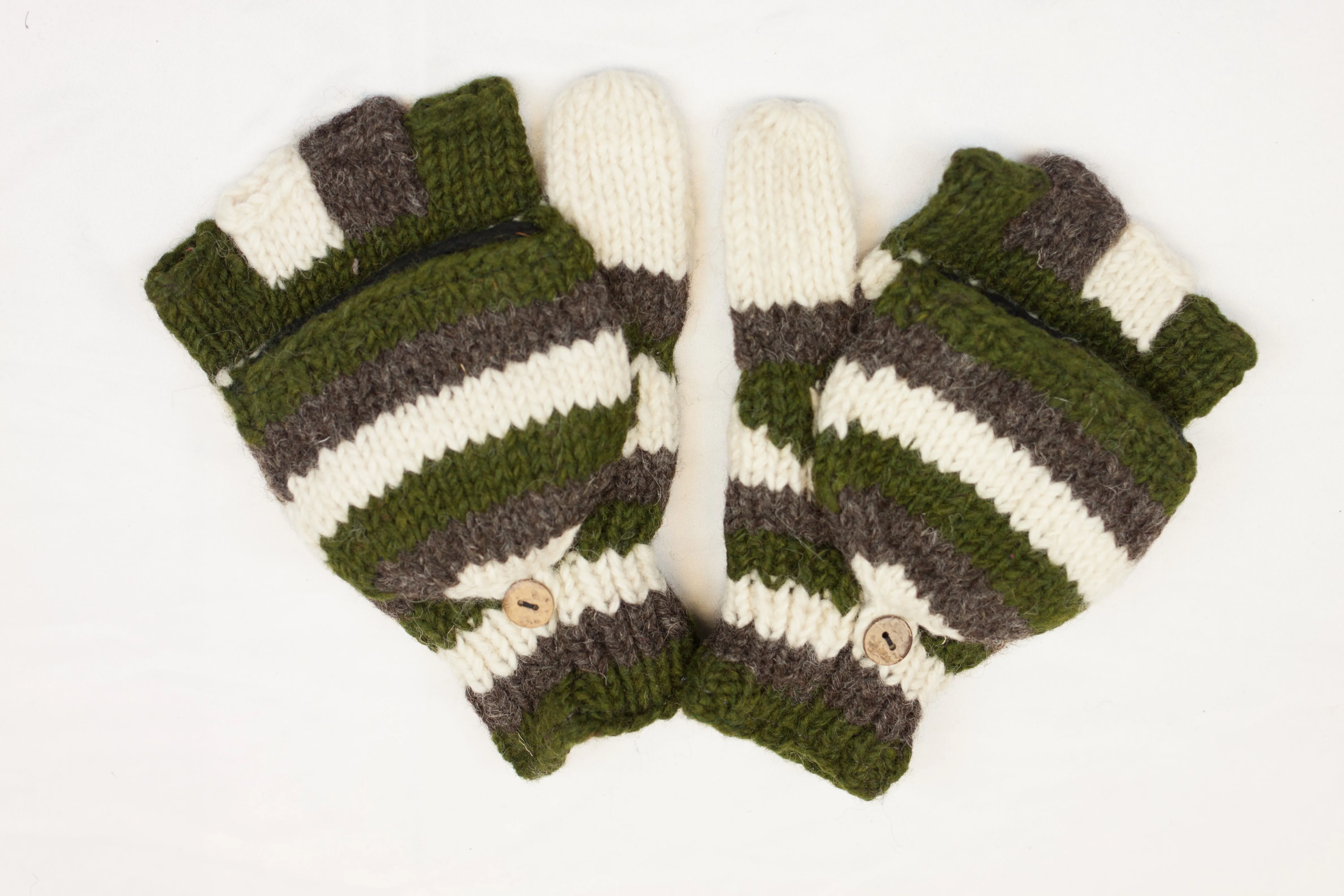Hand knitted convertible woolen gloves with soft inner fleece liner - unisex