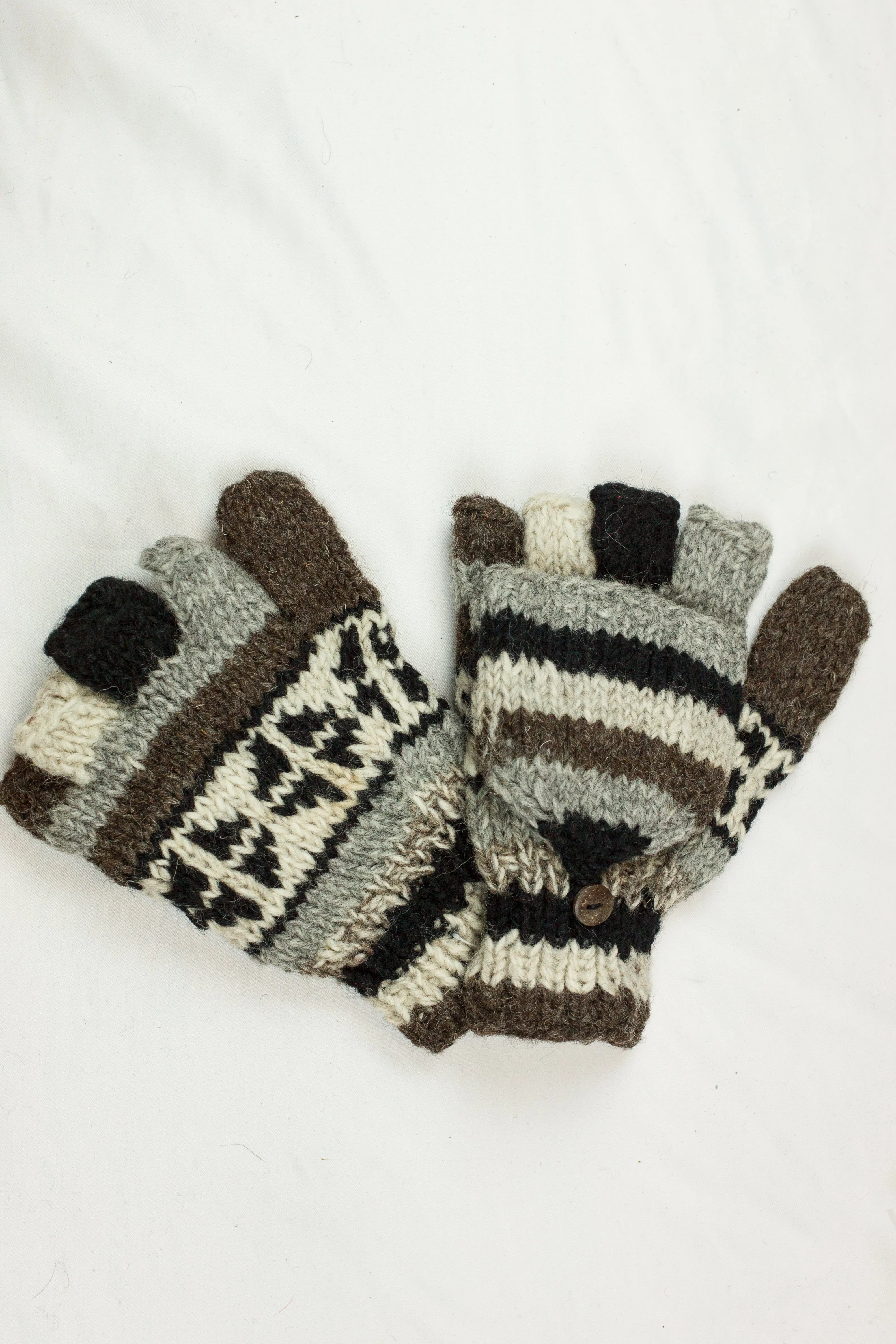 Hand knitted convertible woolen gloves with soft inner fleece liner - unisex