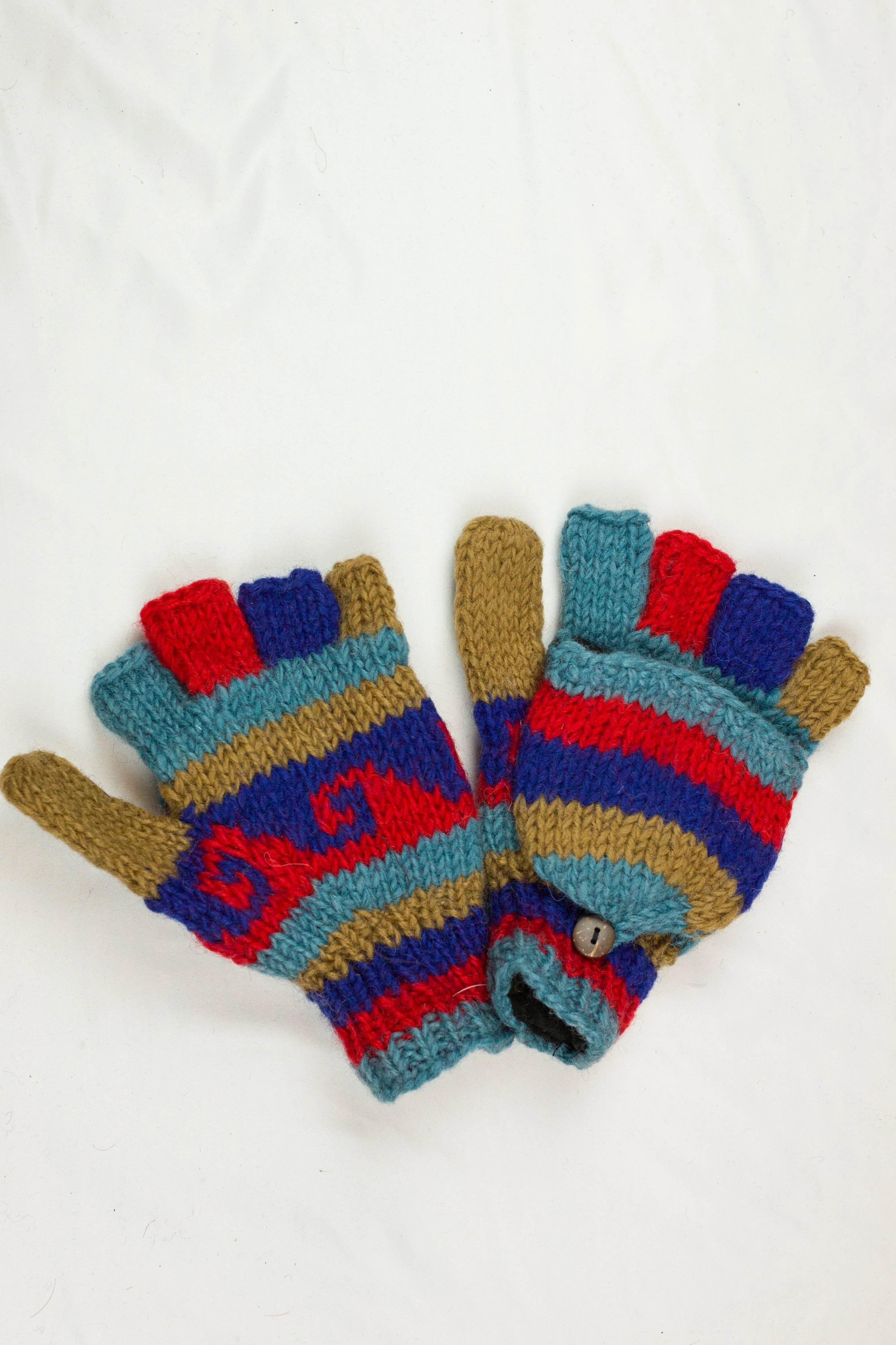 Hand knitted convertible woolen gloves with soft inner fleece liner - unisex
