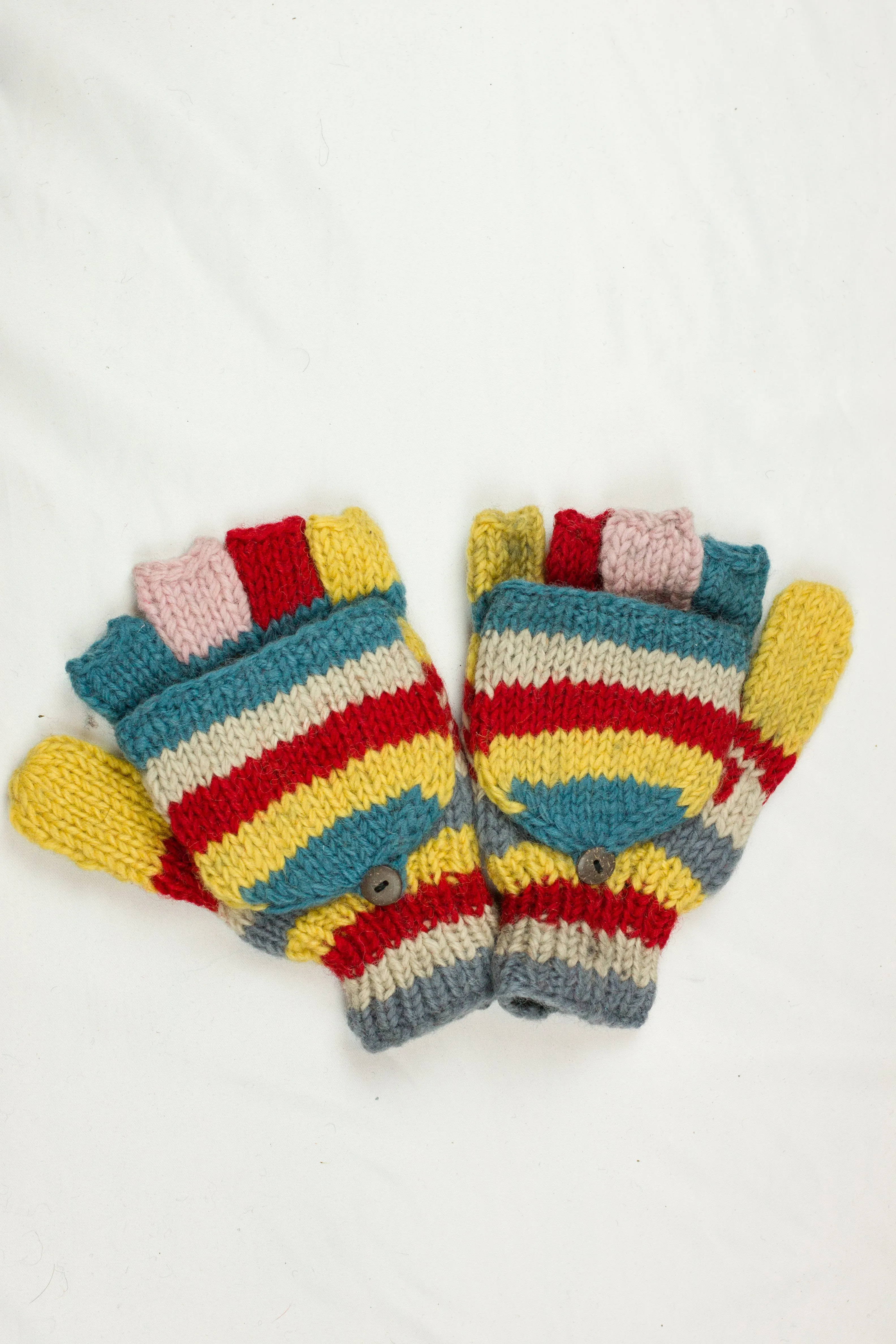 Hand knitted convertible woolen gloves with soft inner fleece liner - unisex