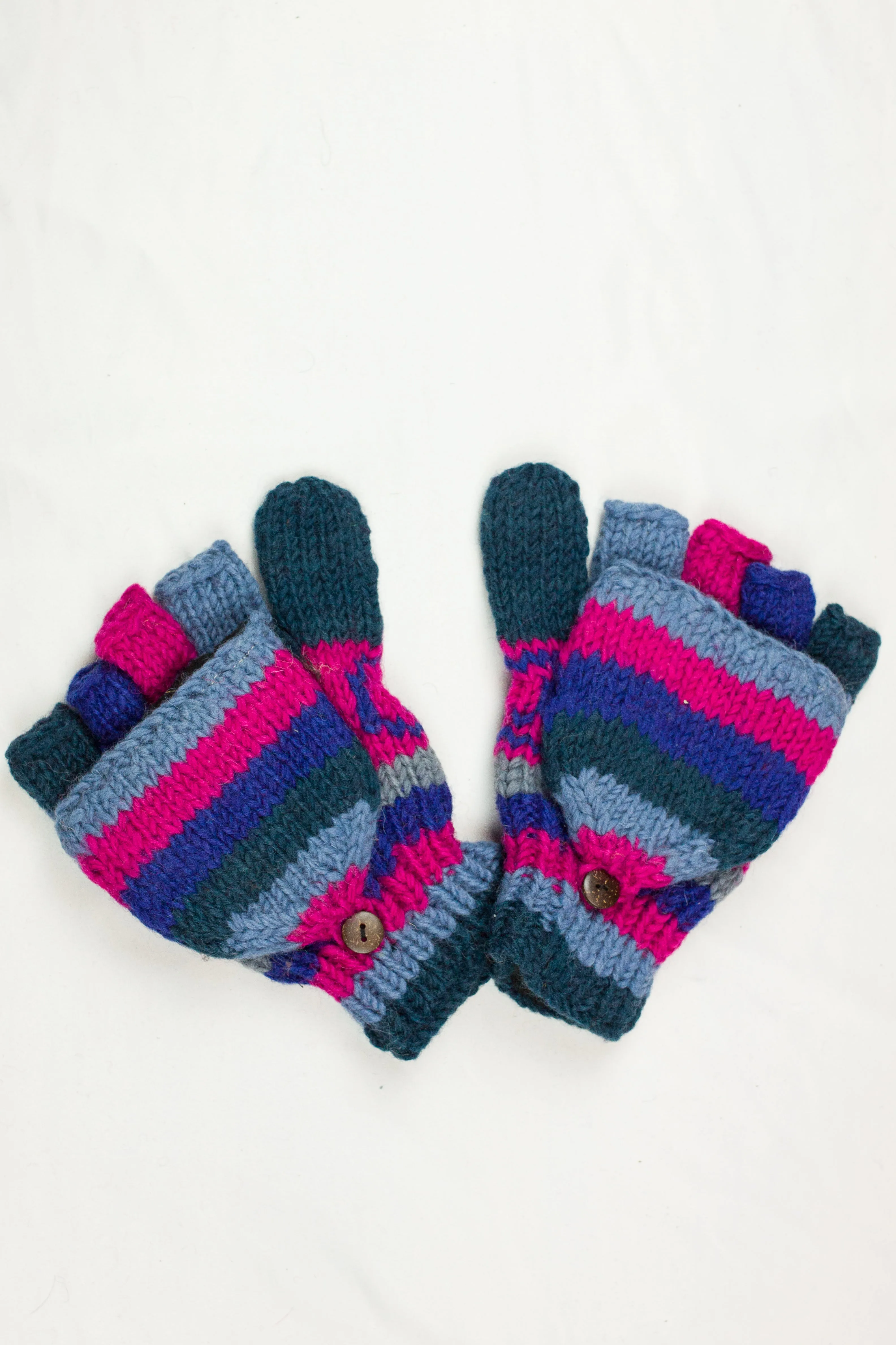 Hand knitted convertible woolen gloves with soft inner fleece liner - unisex