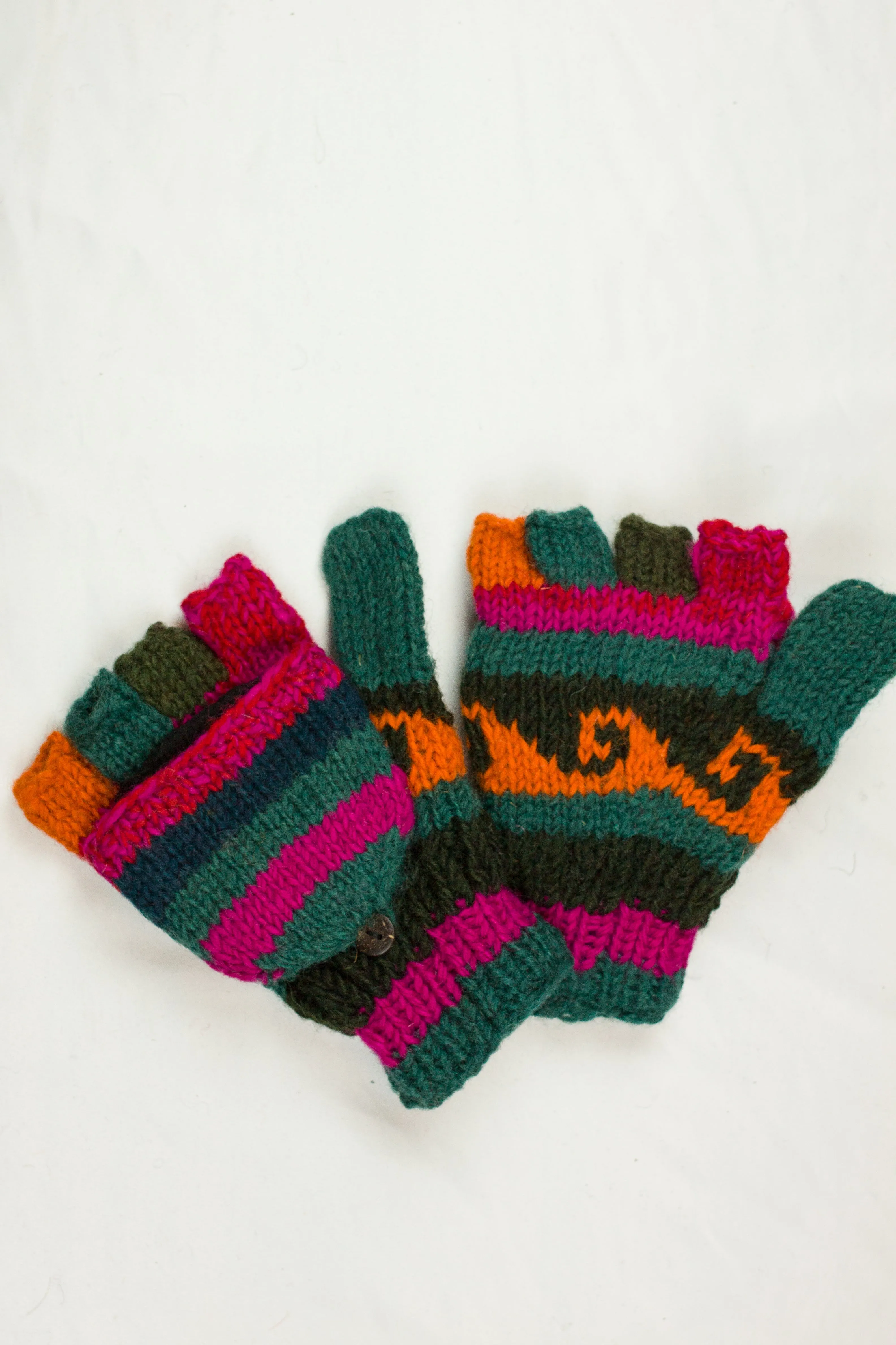 Hand knitted convertible woolen gloves with soft inner fleece liner - unisex