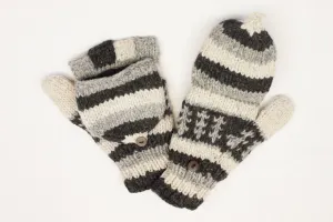 Hand knitted convertible woolen gloves with soft inner fleece liner - unisex