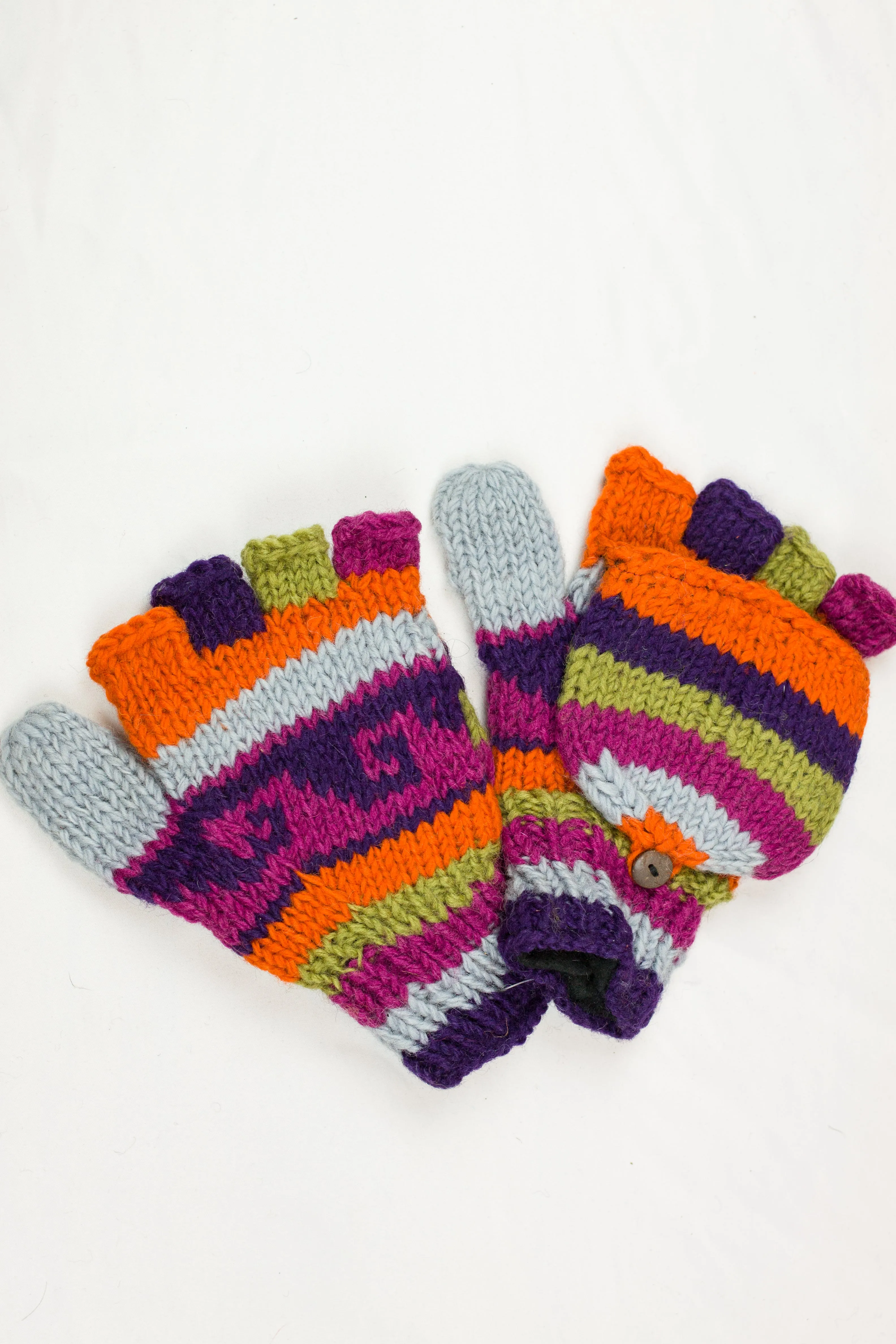 Hand knitted convertible woolen gloves with soft inner fleece liner - unisex