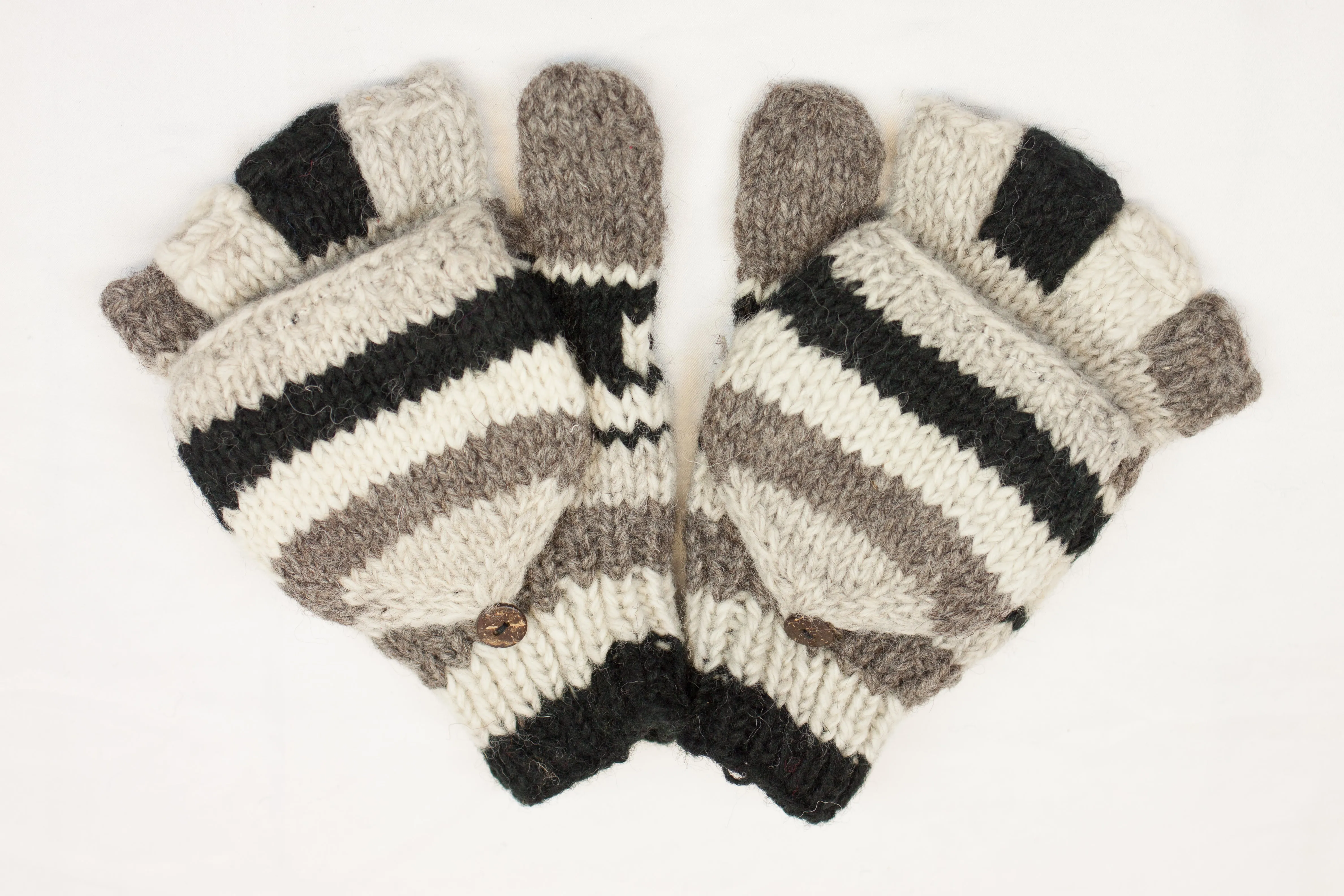 Hand knitted convertible woolen gloves with soft inner fleece liner - unisex