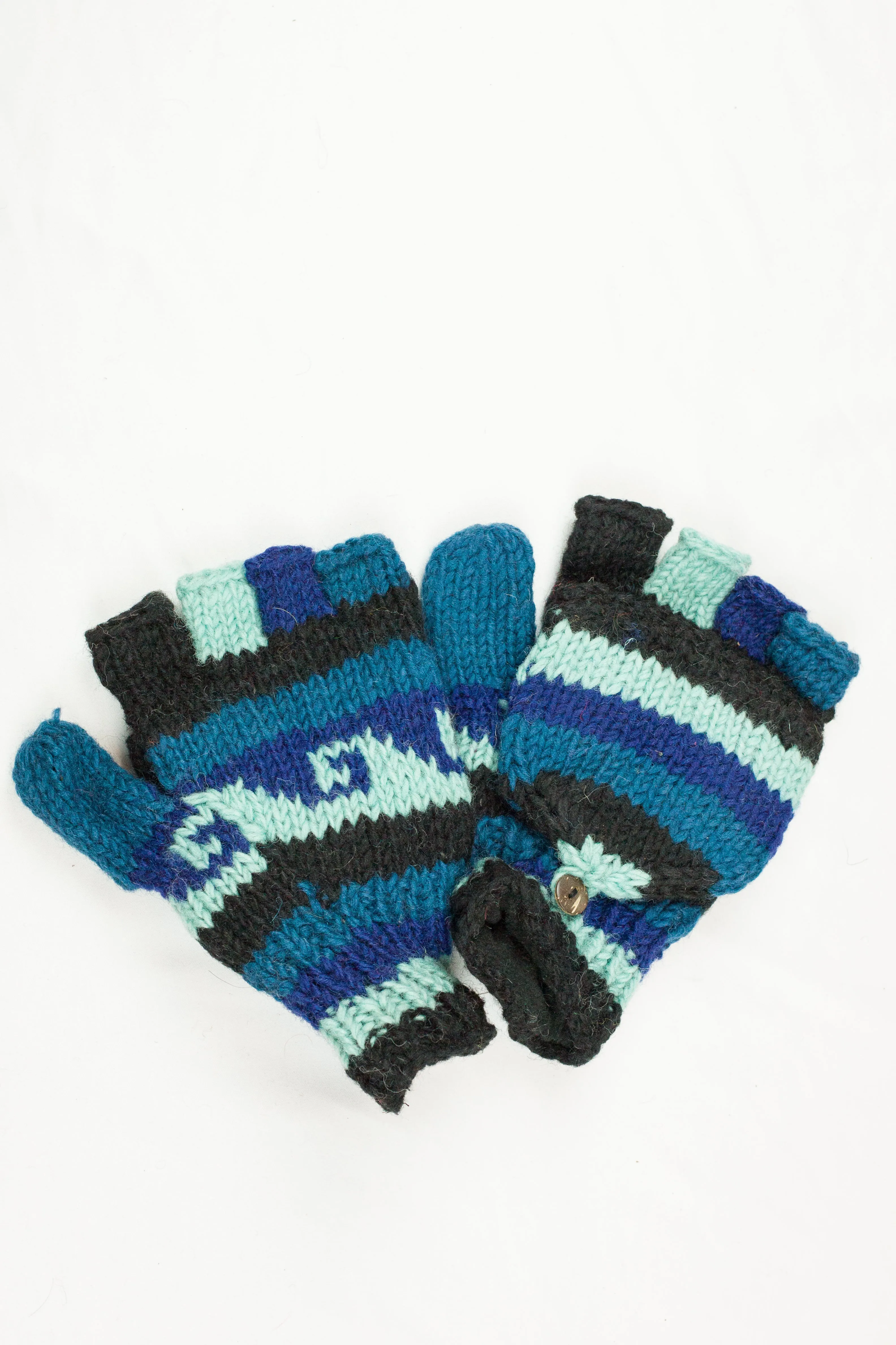 Hand knitted convertible woolen gloves with soft inner fleece liner - unisex