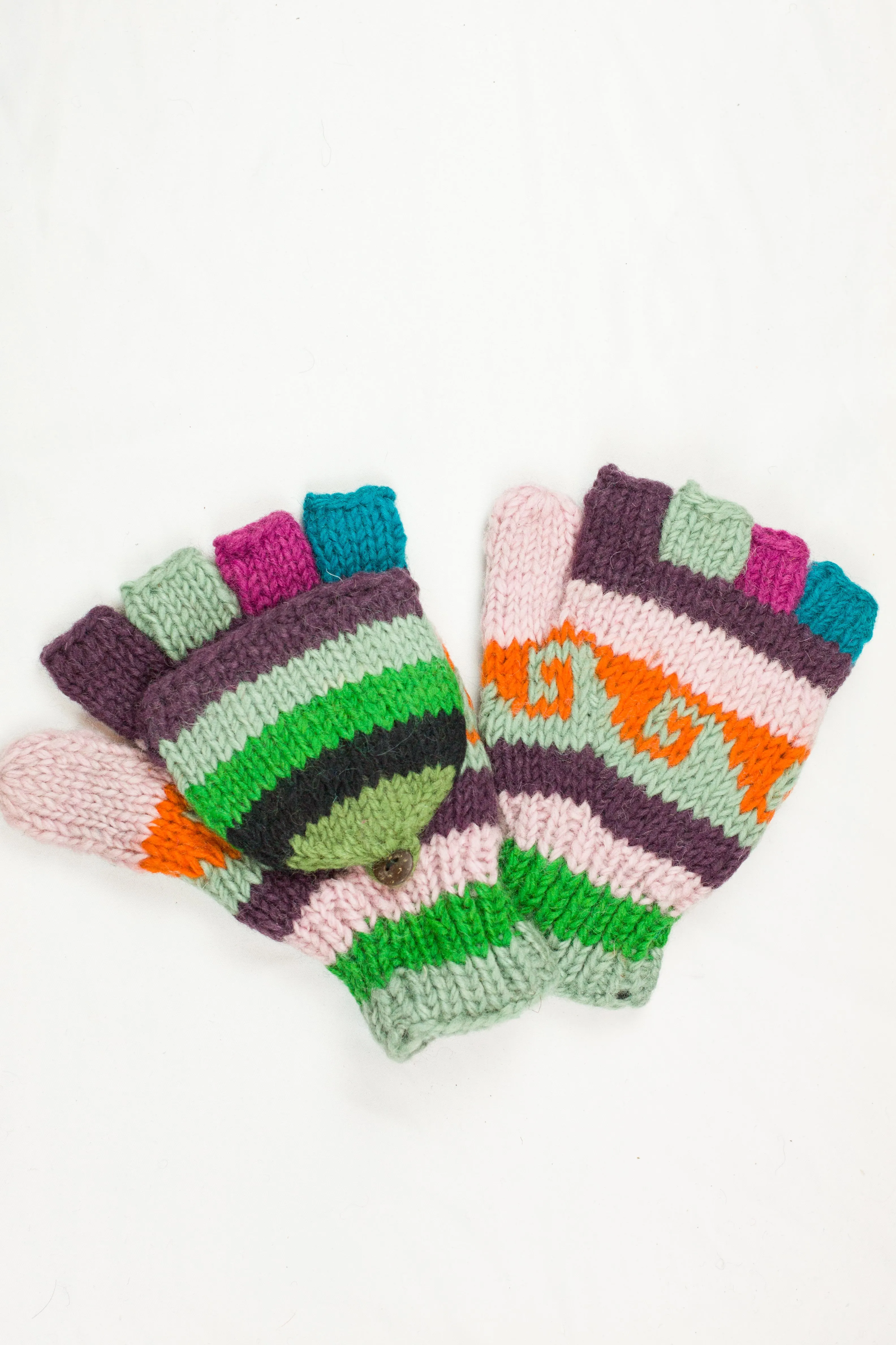Hand knitted convertible woolen gloves with soft inner fleece liner - unisex
