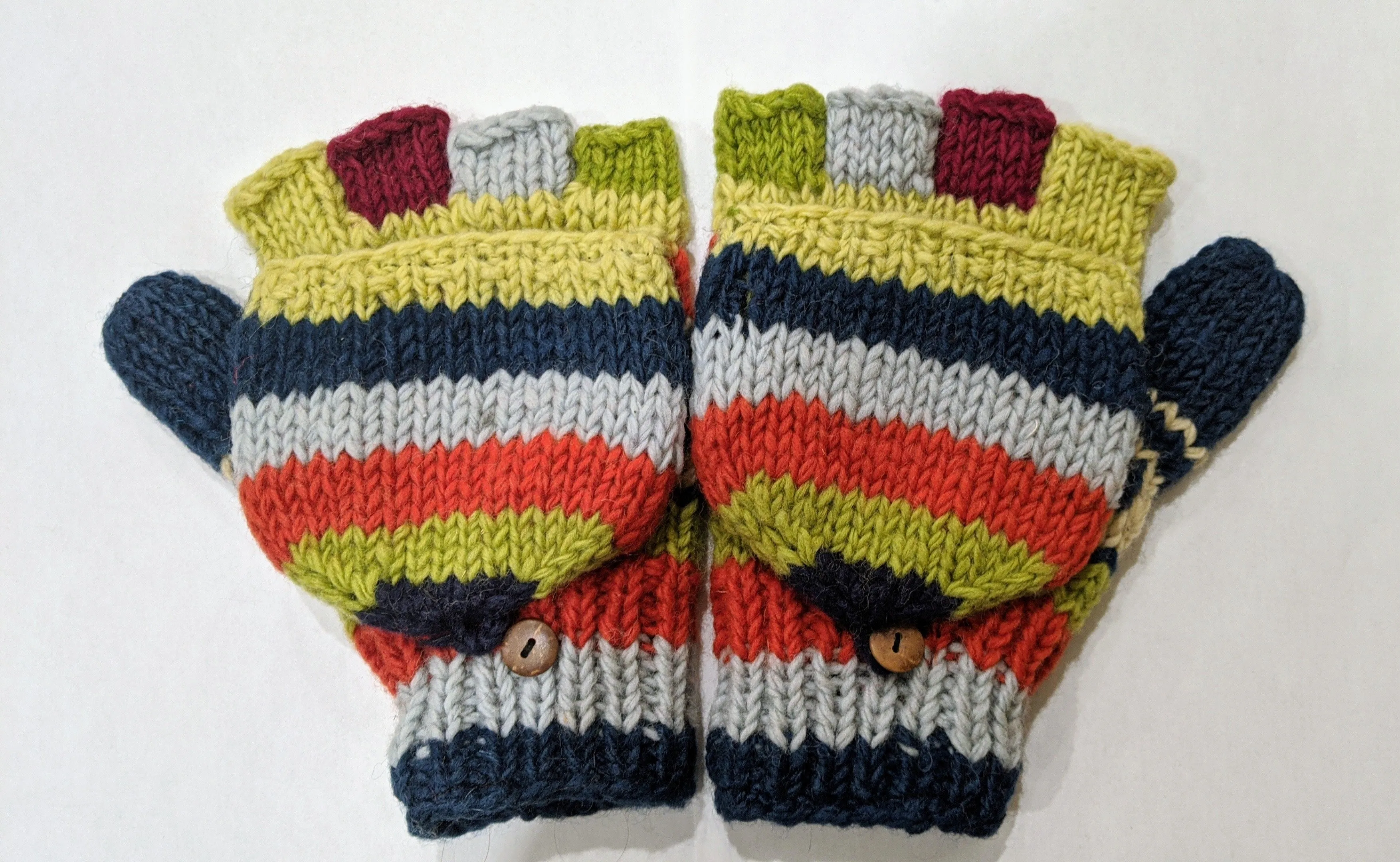 Hand knitted convertible woolen gloves with soft inner fleece liner - unisex