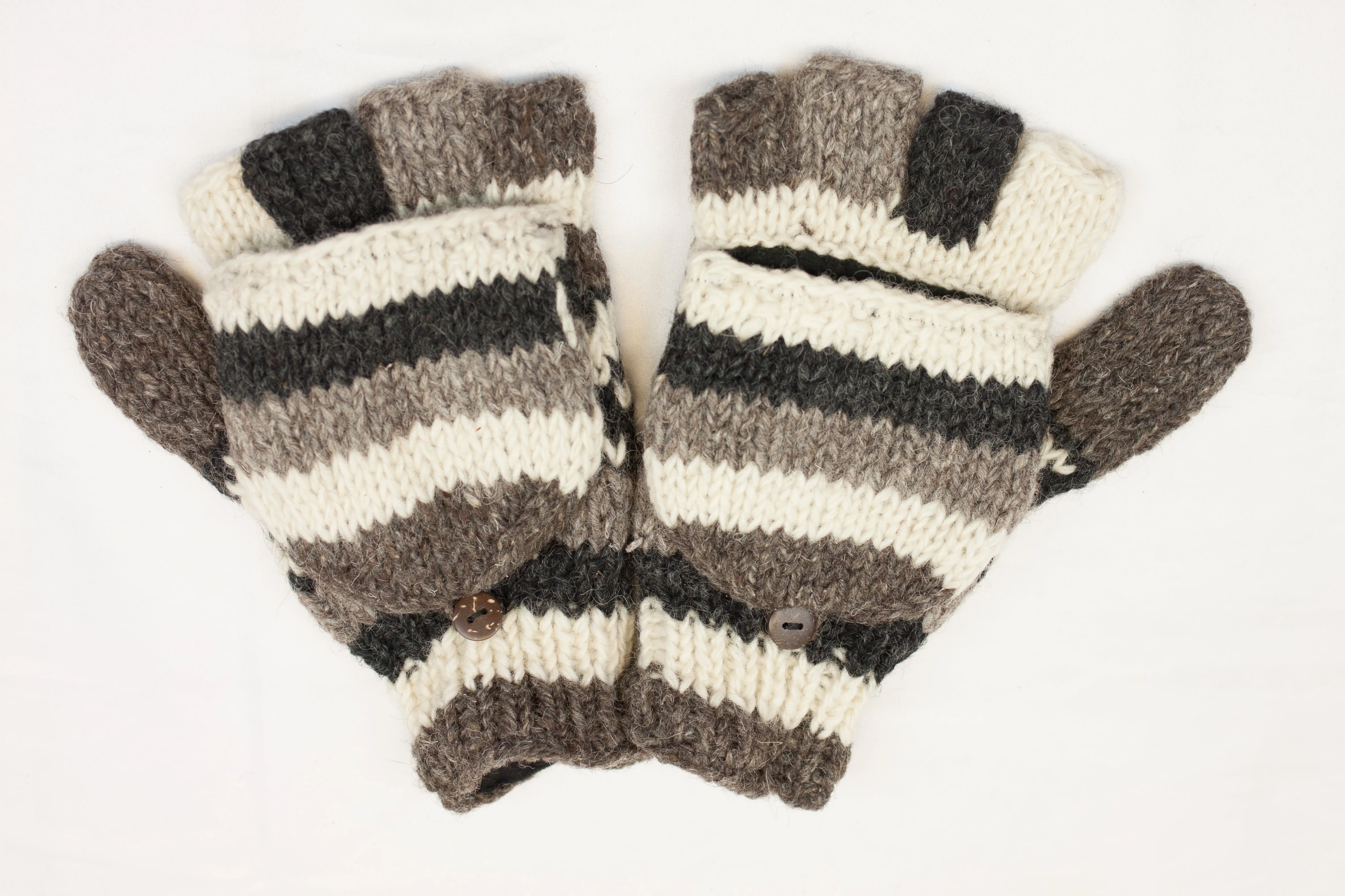 Hand knitted convertible woolen gloves with soft inner fleece liner - unisex
