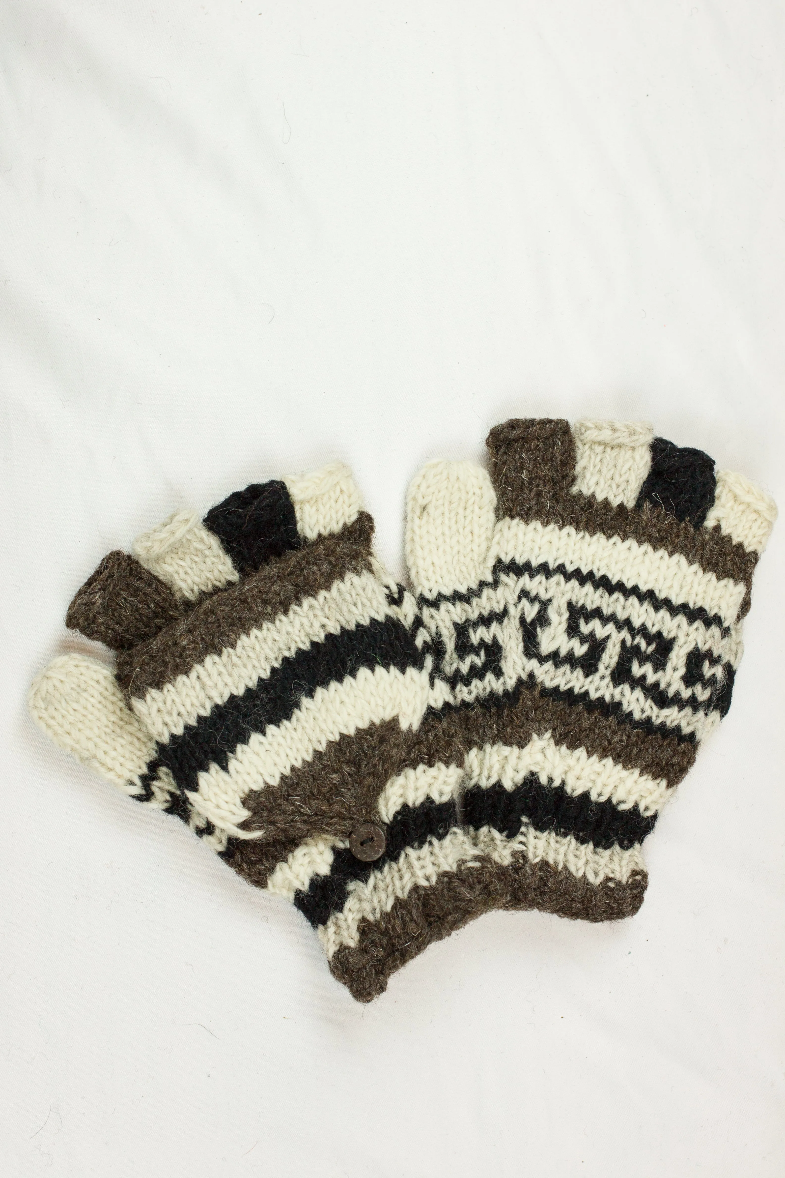 Hand knitted convertible woolen gloves with soft inner fleece liner - unisex