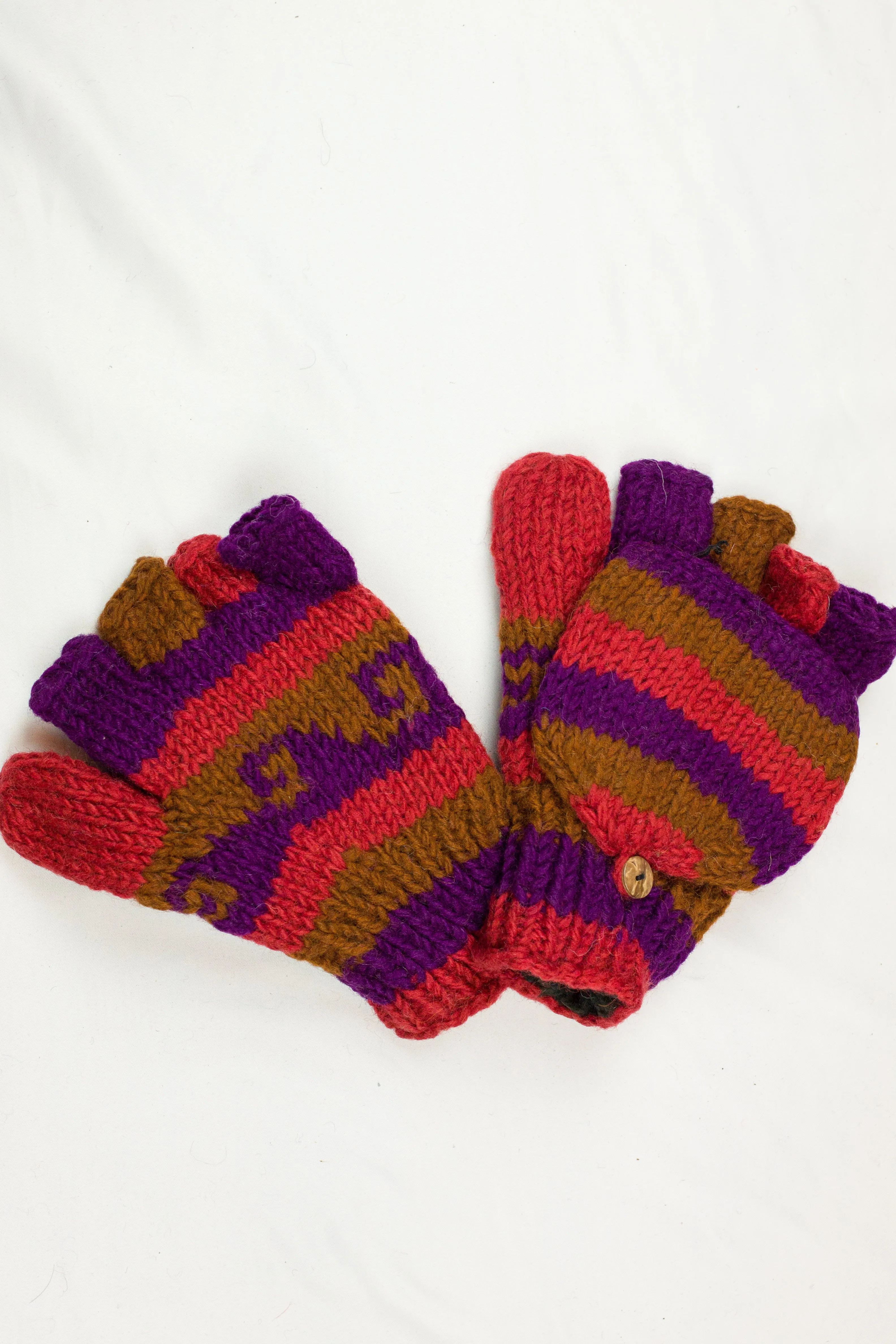 Hand knitted convertible woolen gloves with soft inner fleece liner - unisex