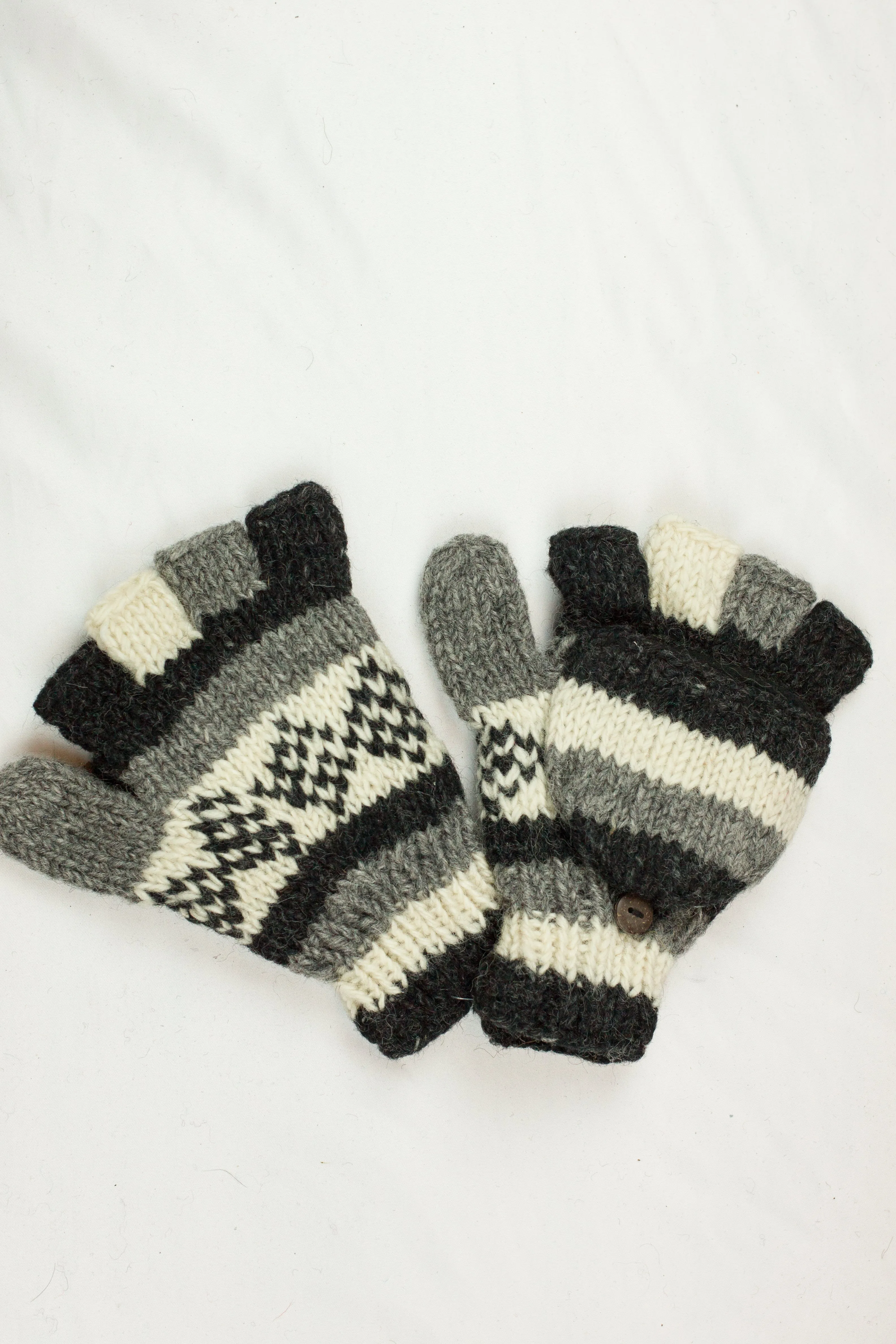 Hand knitted convertible woolen gloves with soft inner fleece liner - unisex