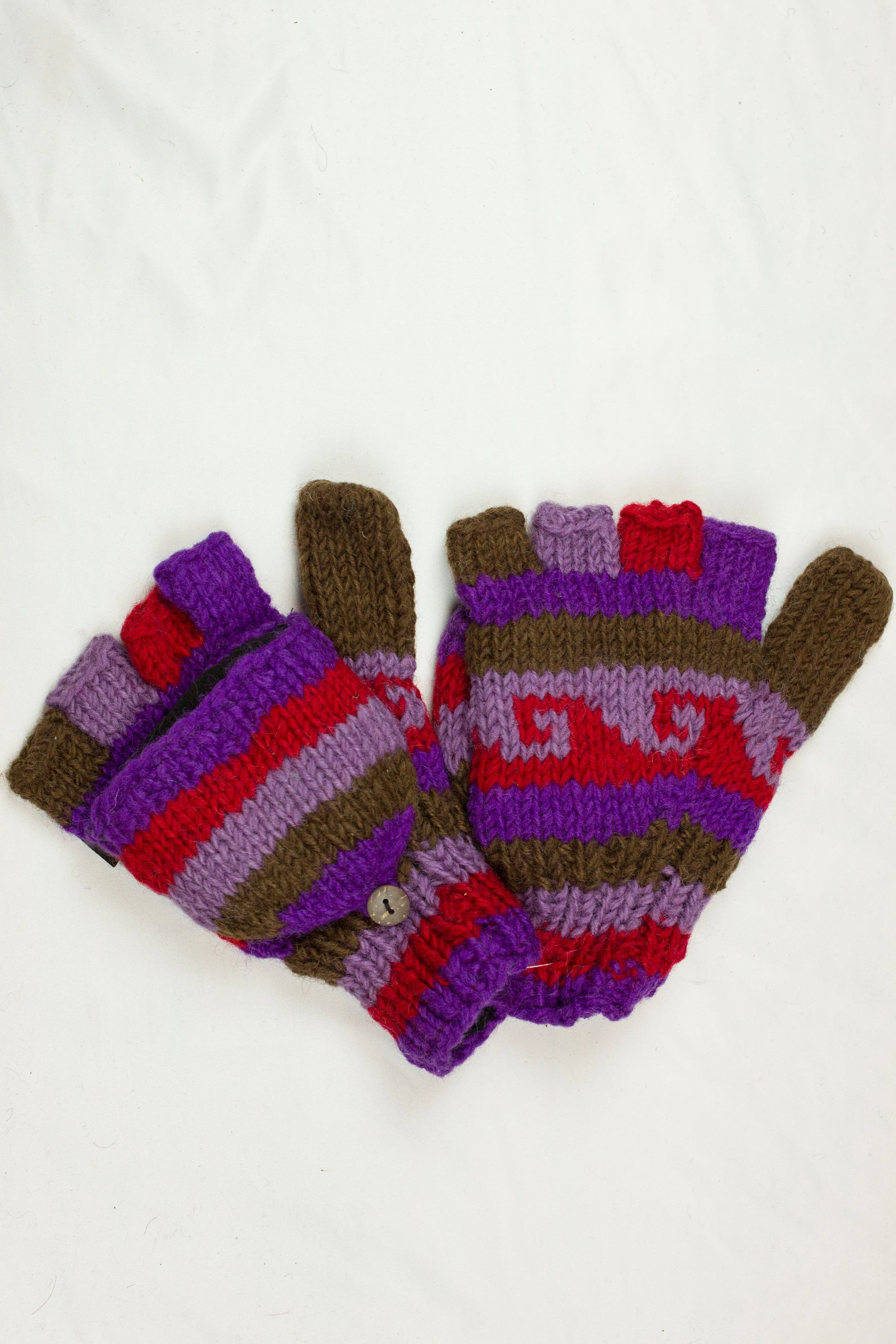 Hand knitted convertible woolen gloves with soft inner fleece liner - unisex