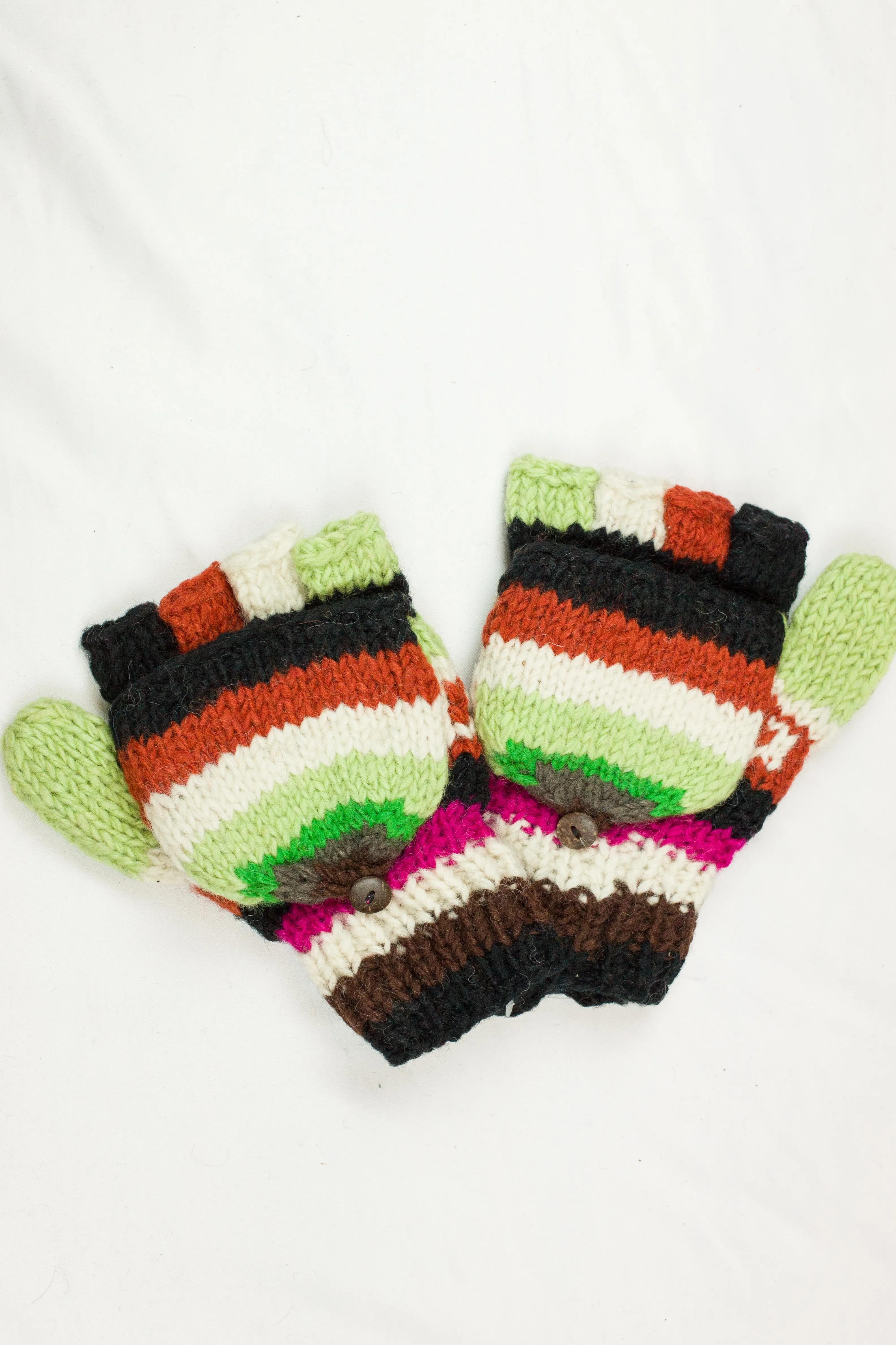 Hand knitted convertible woolen gloves with soft inner fleece liner - unisex