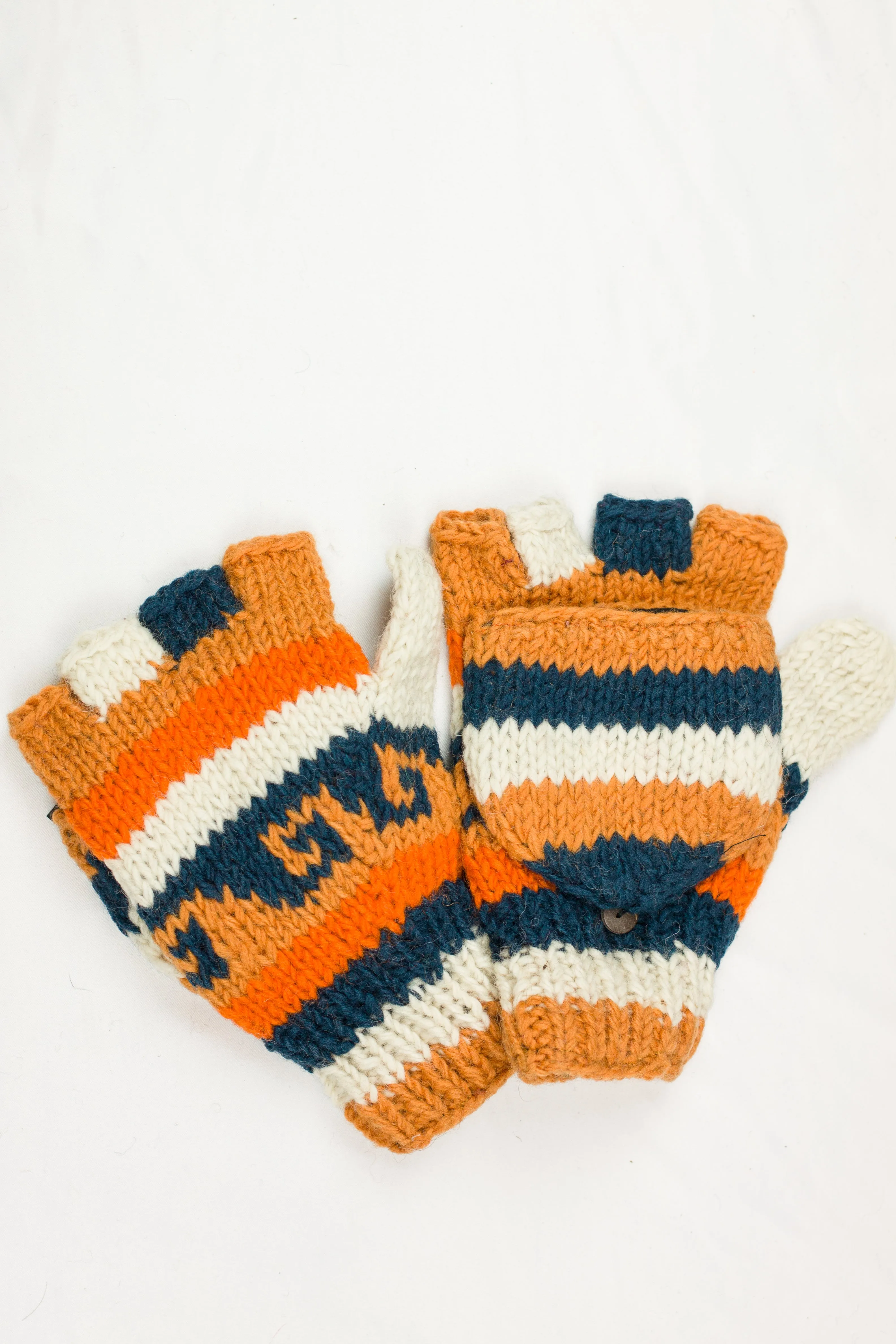 Hand knitted convertible woolen gloves with soft inner fleece liner - unisex