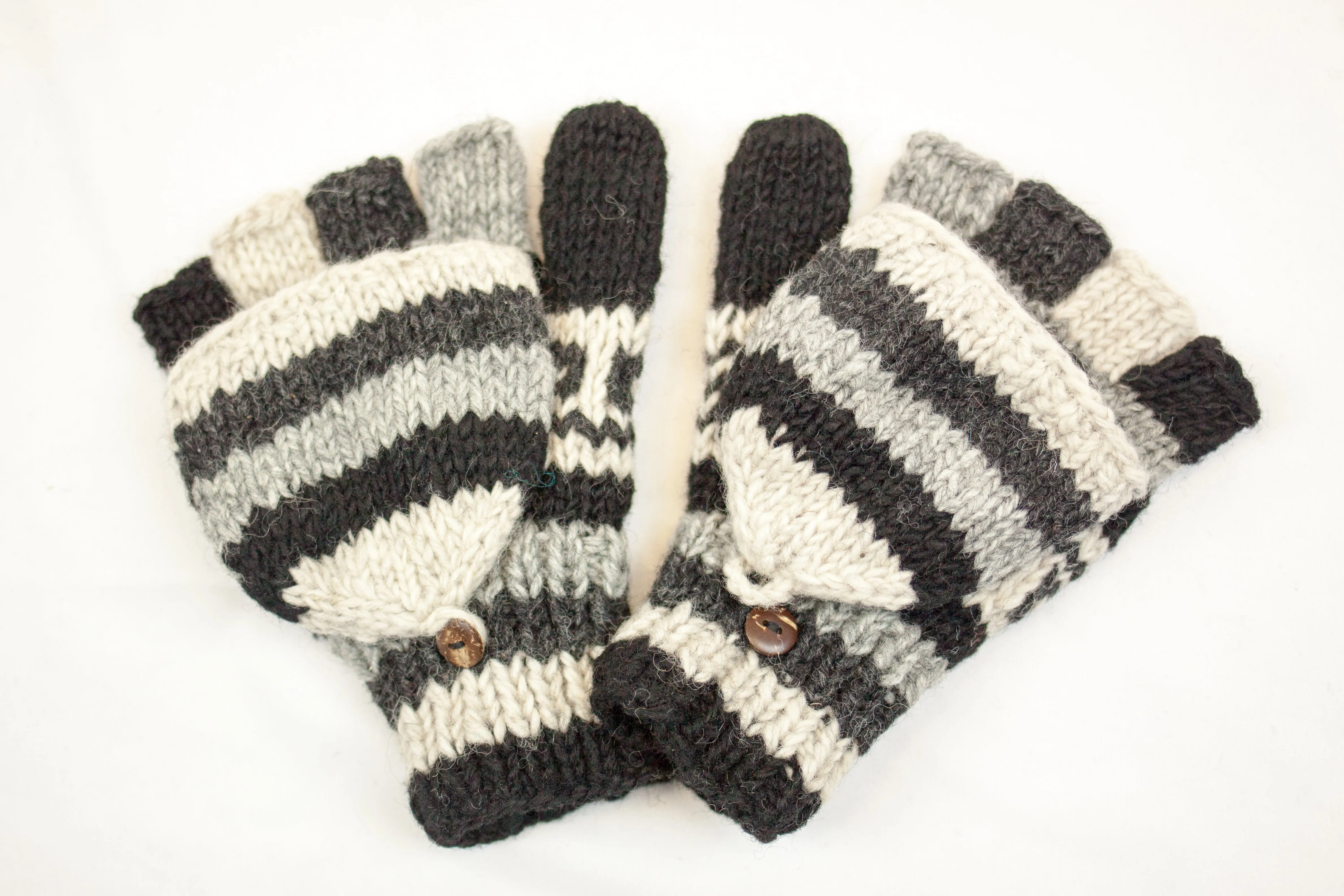 Hand knitted convertible woolen gloves with soft inner fleece liner - unisex