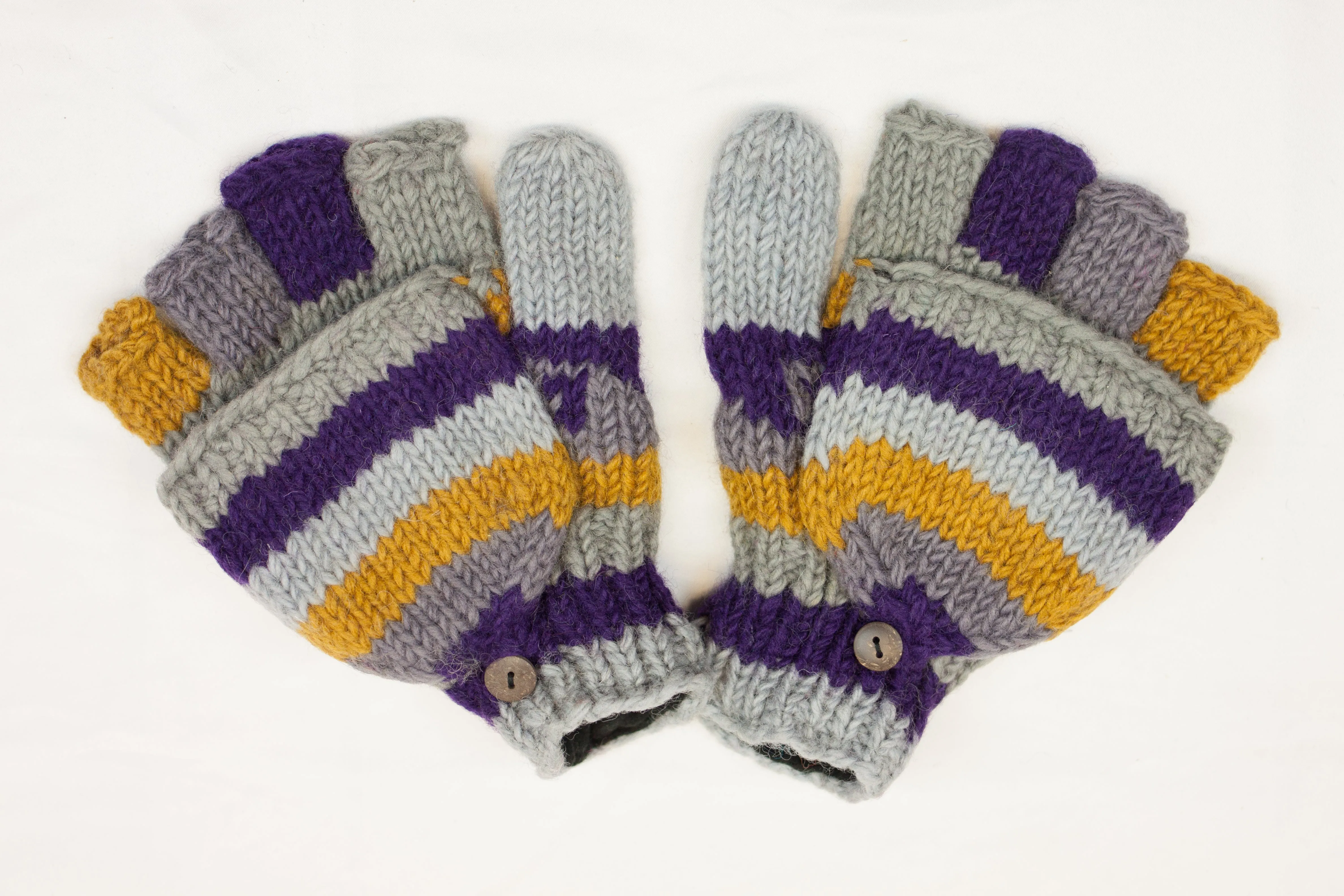 Hand knitted convertible woolen gloves with soft inner fleece liner - unisex