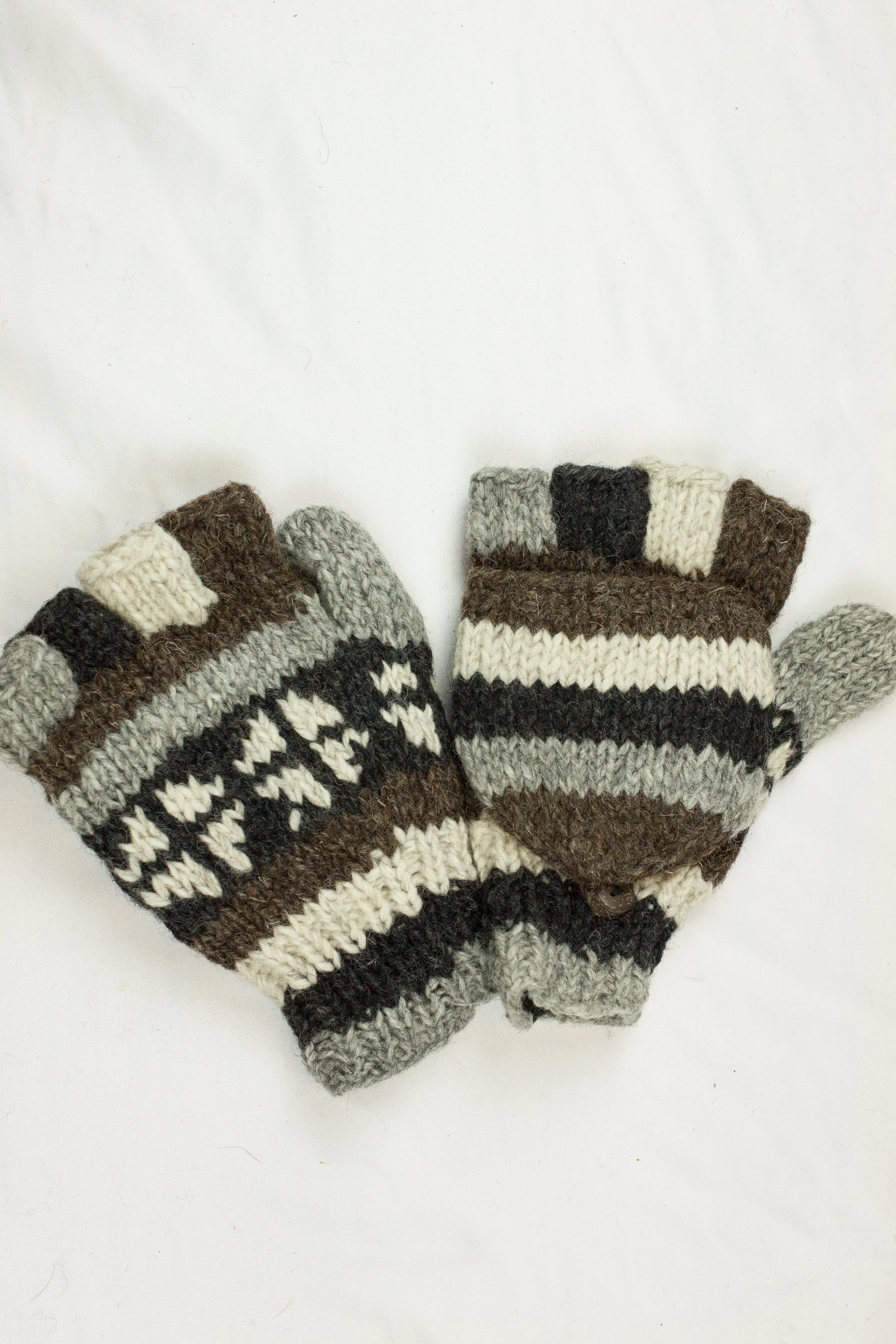 Hand knitted convertible woolen gloves with soft inner fleece liner - unisex