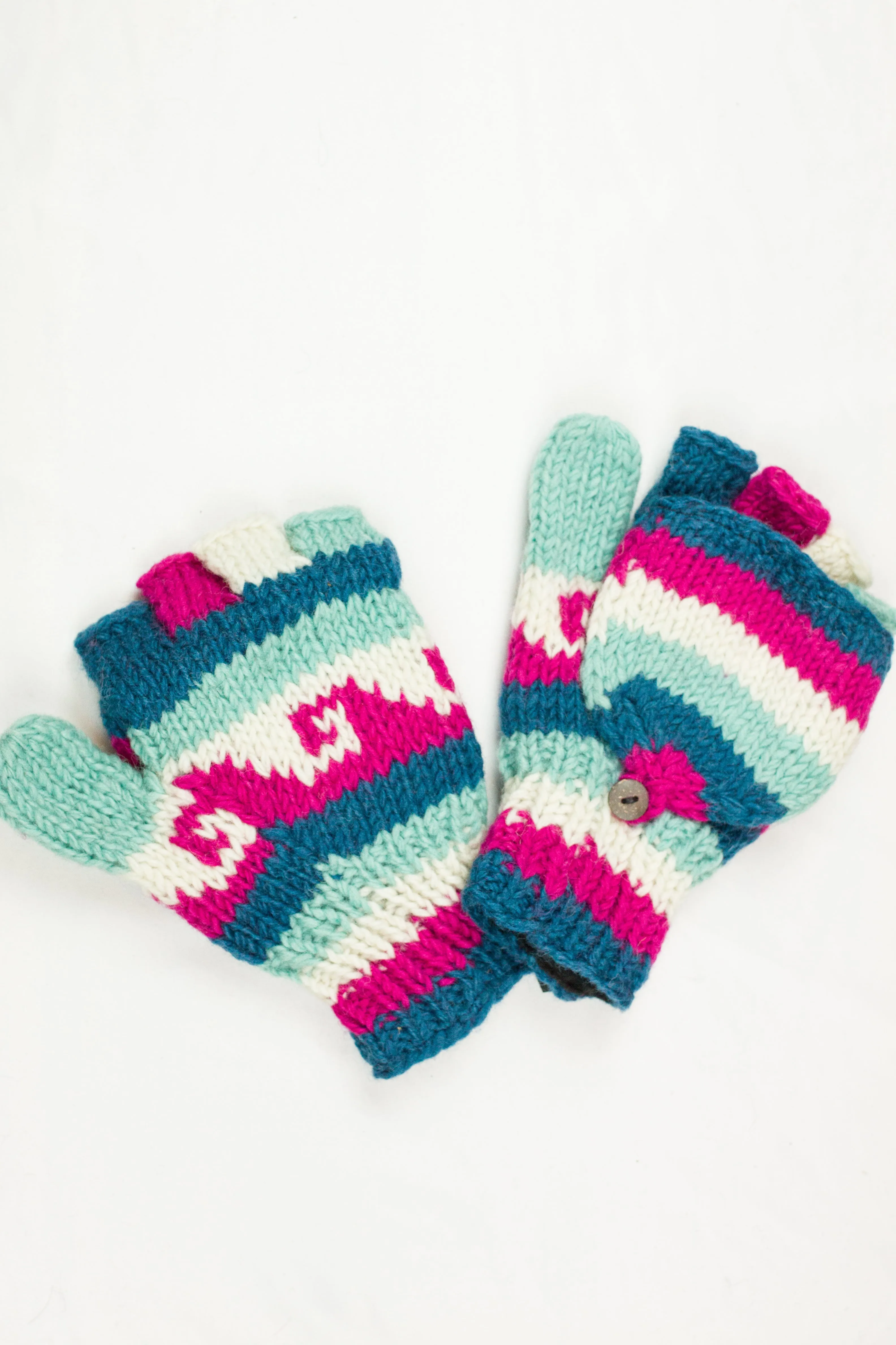 Hand knitted convertible woolen gloves with soft inner fleece liner - unisex