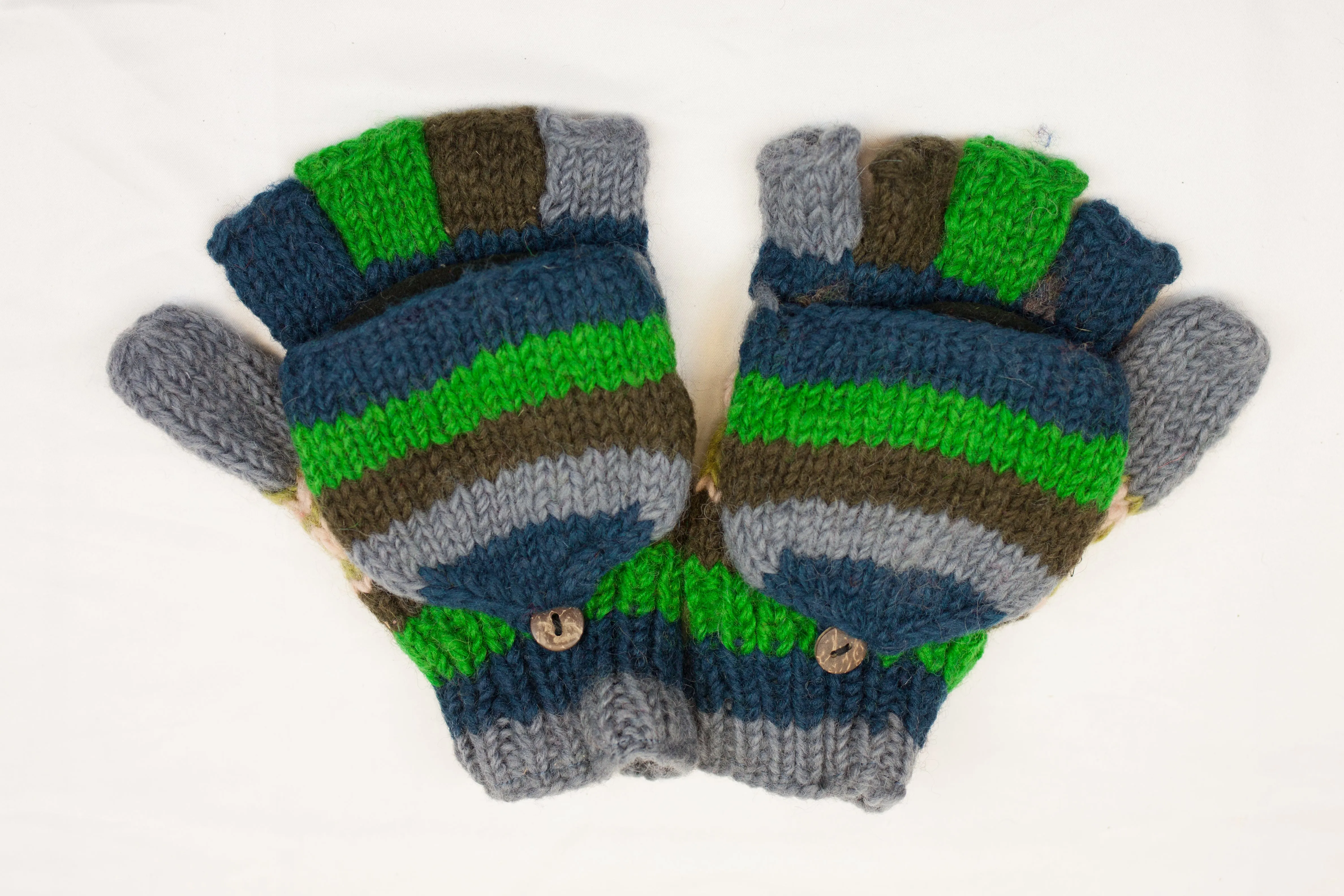 Hand knitted convertible woolen gloves with soft inner fleece liner - unisex