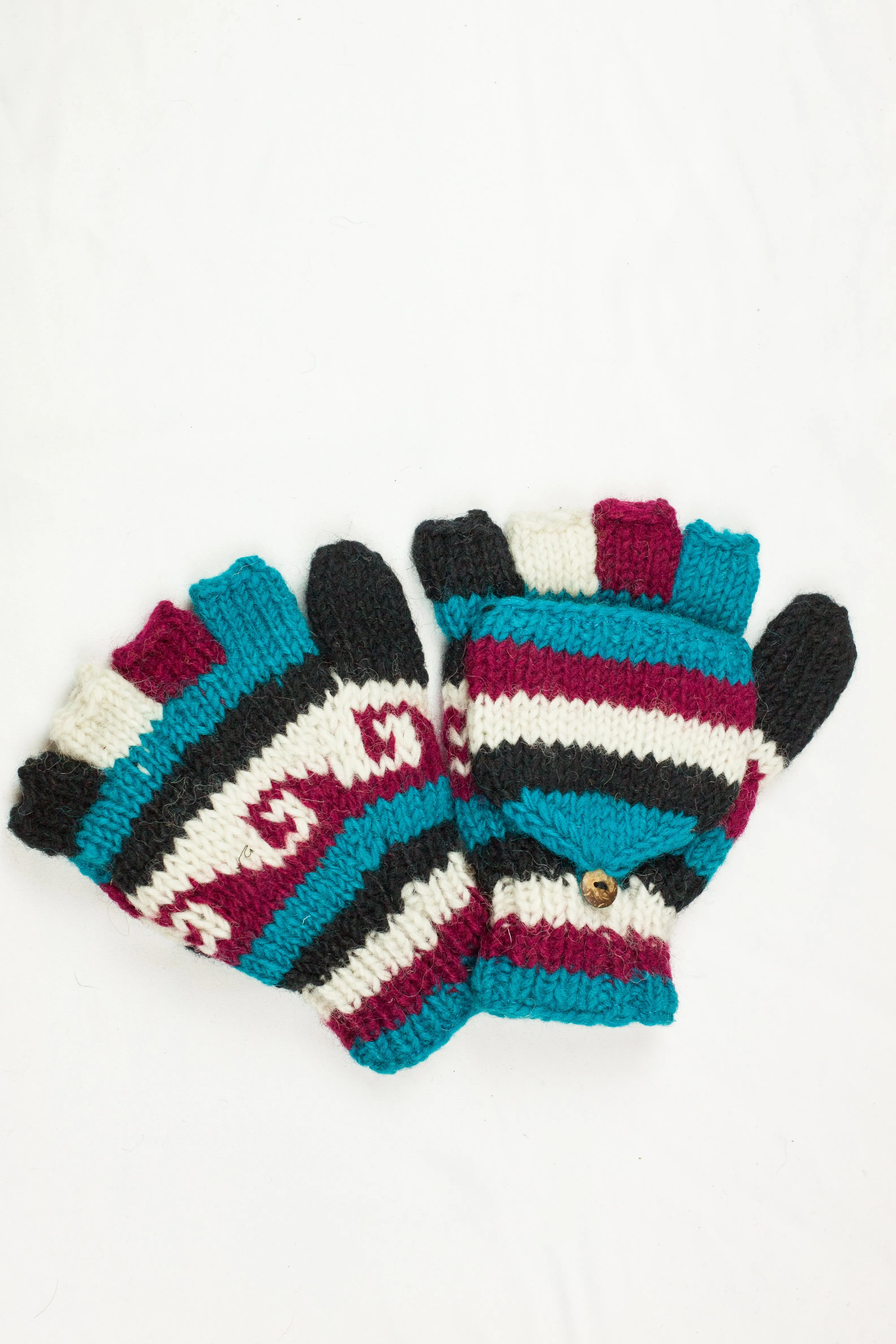 Hand knitted convertible woolen gloves with soft inner fleece liner - unisex