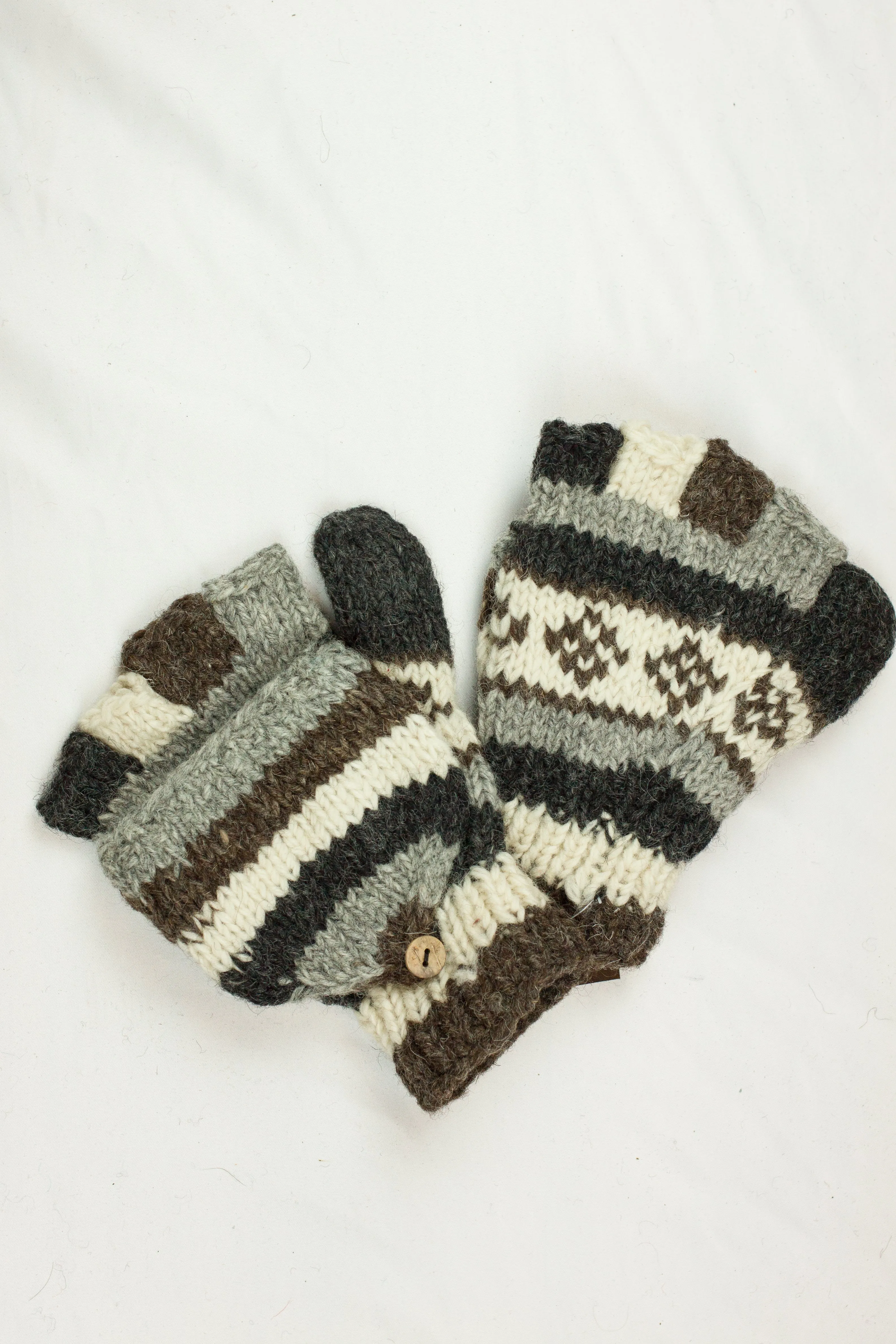 Hand knitted convertible woolen gloves with soft inner fleece liner - unisex