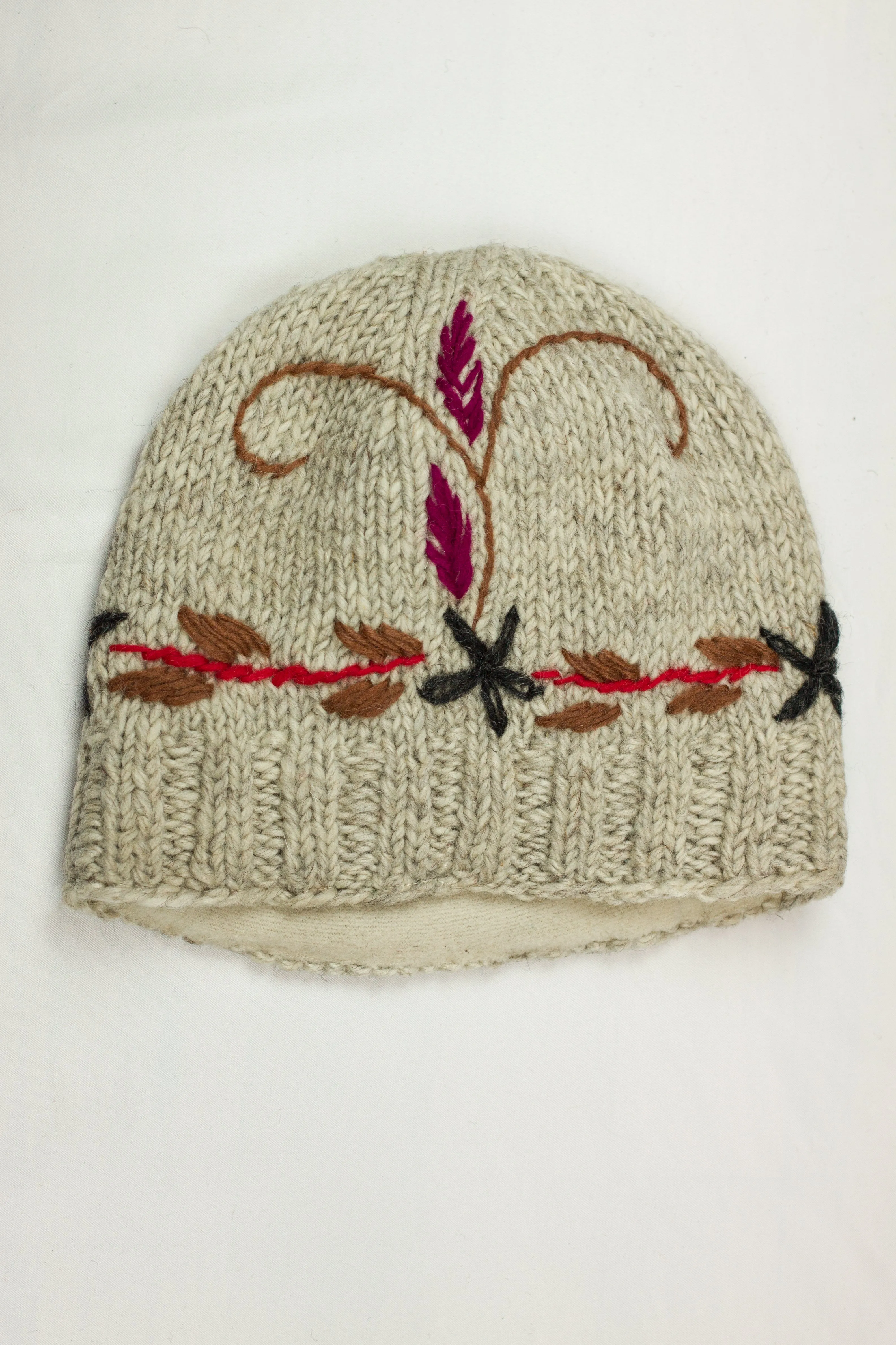Hand knitted woolen beanie with soft fleece liner - unisex
