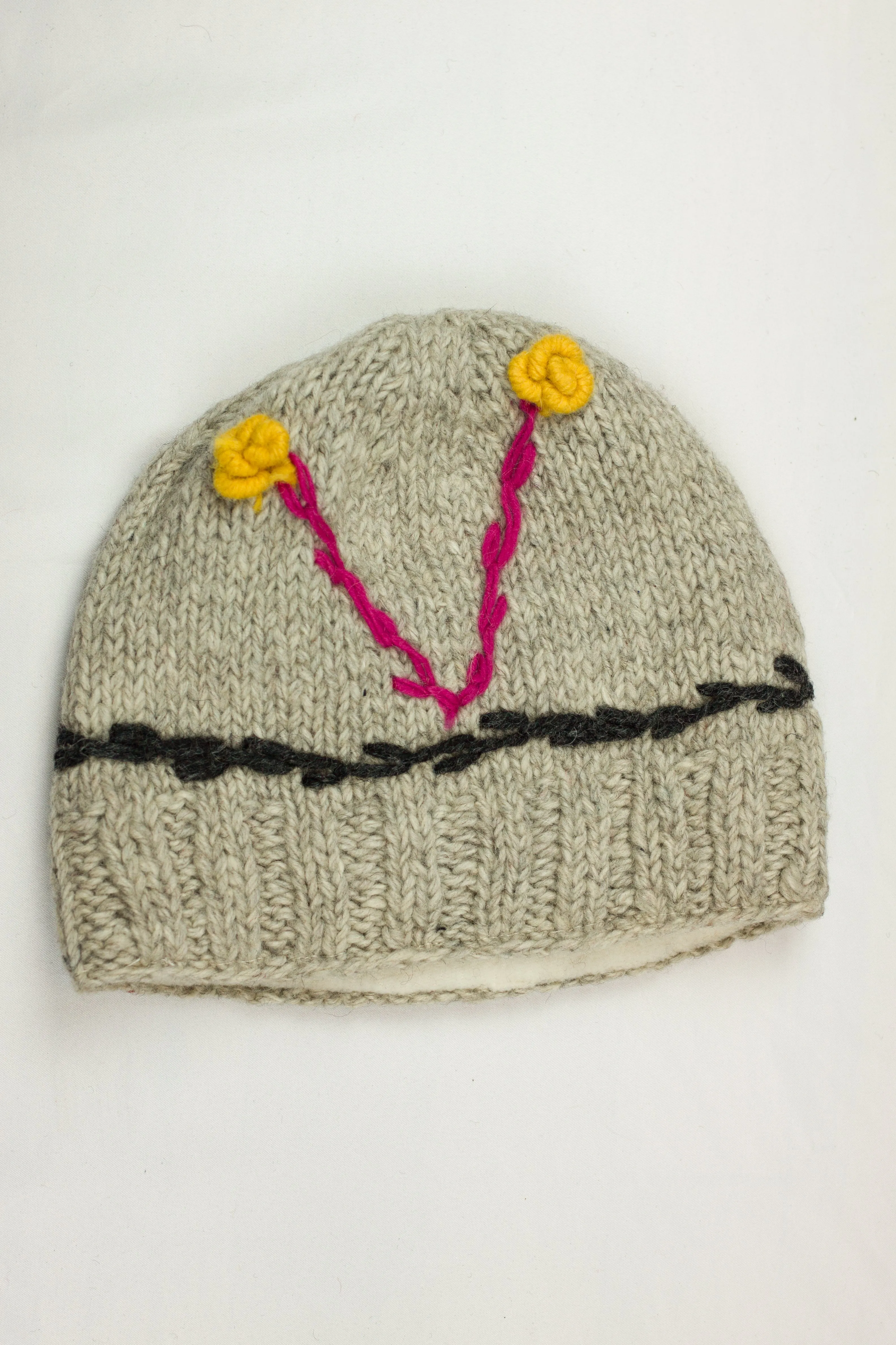 Hand knitted woolen beanie with soft fleece liner - unisex