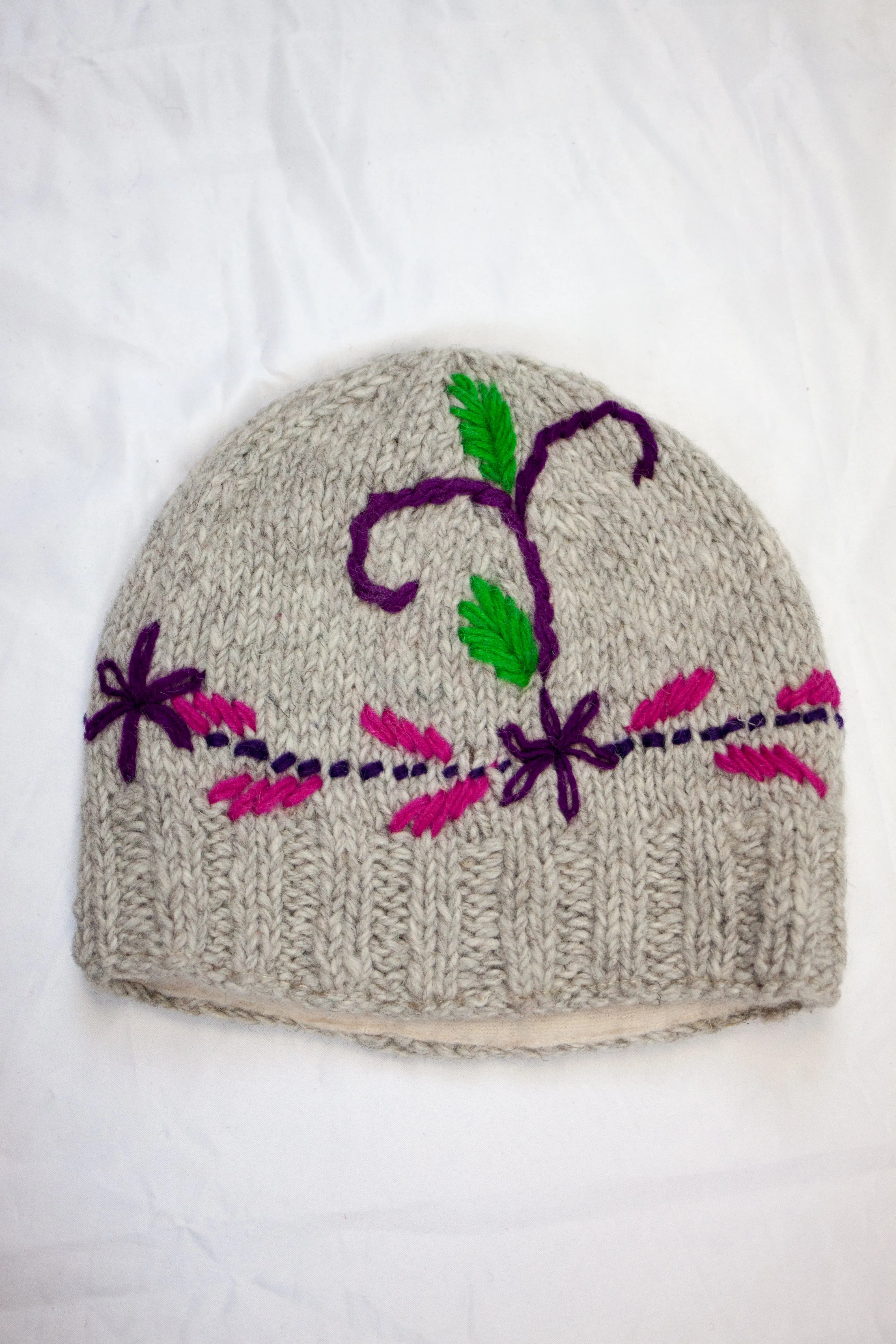 Hand knitted woolen beanie with soft fleece liner - unisex