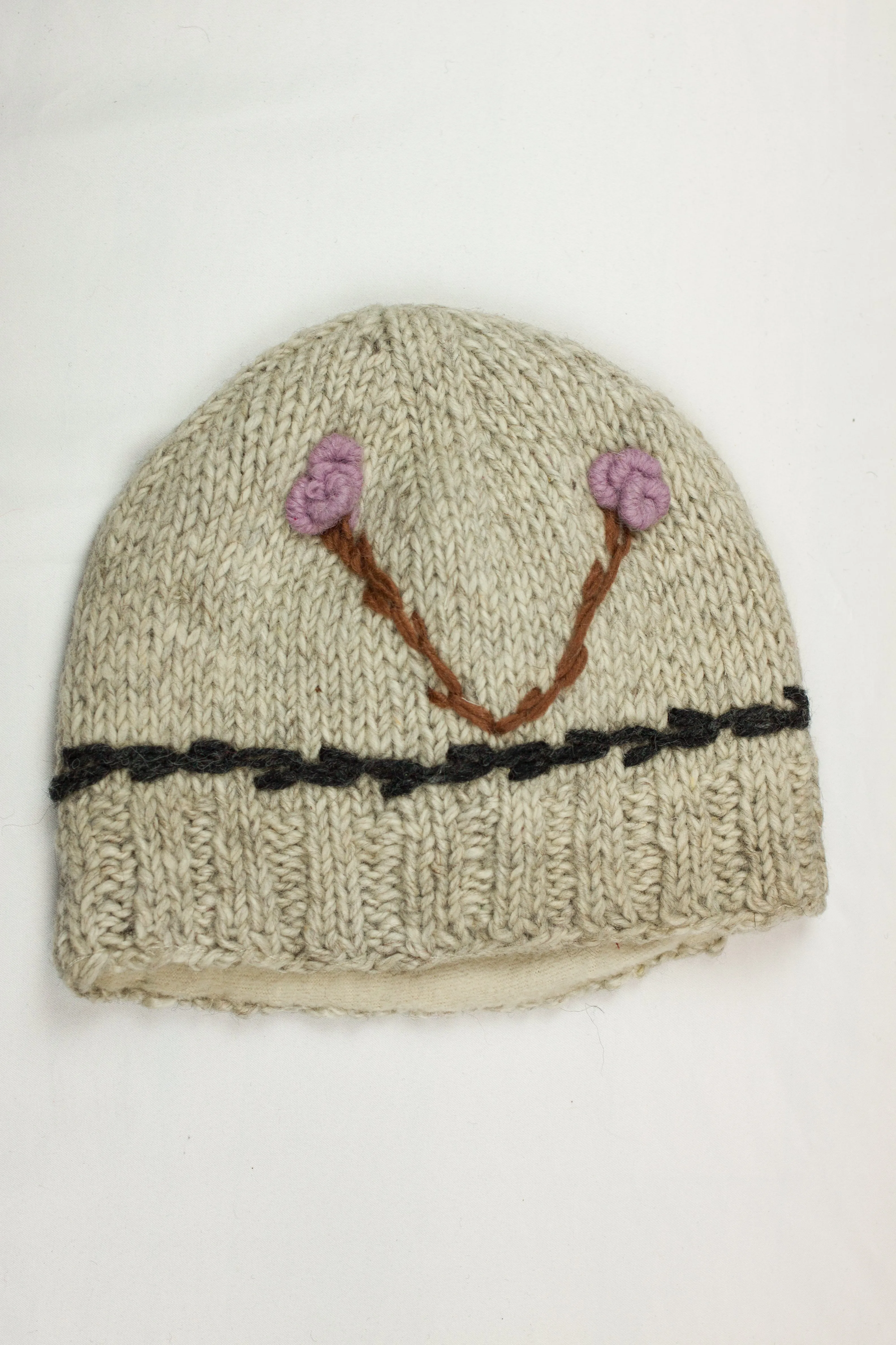 Hand knitted woolen beanie with soft fleece liner - unisex