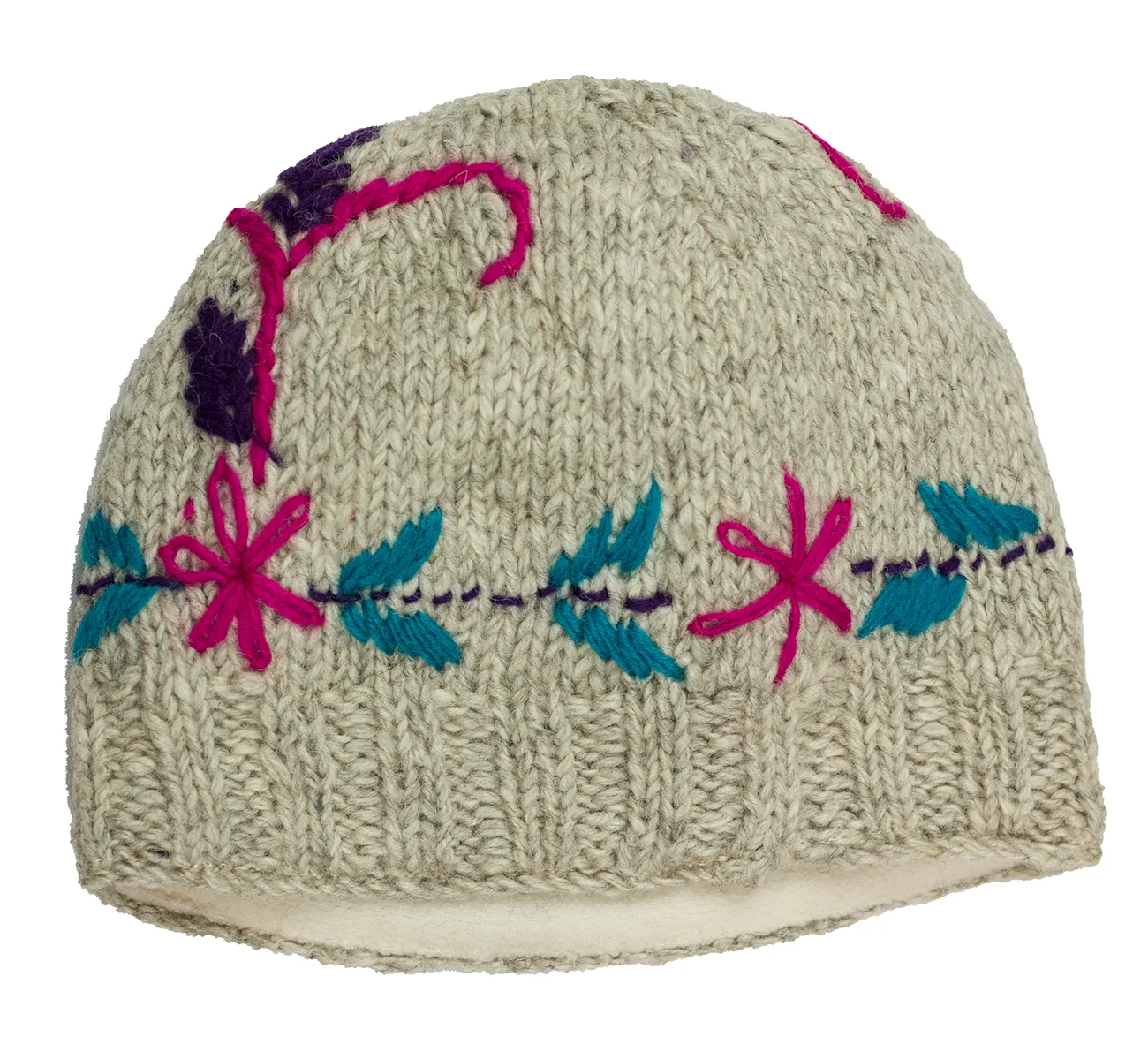 Hand knitted woolen beanie with soft fleece liner - unisex