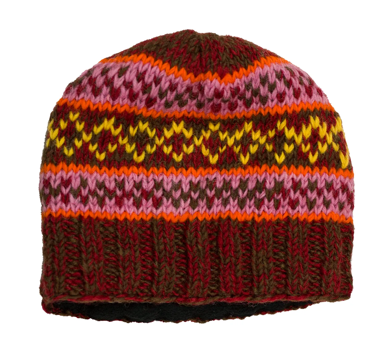Hand knitted woolen beanie with soft fleece liner - unisex